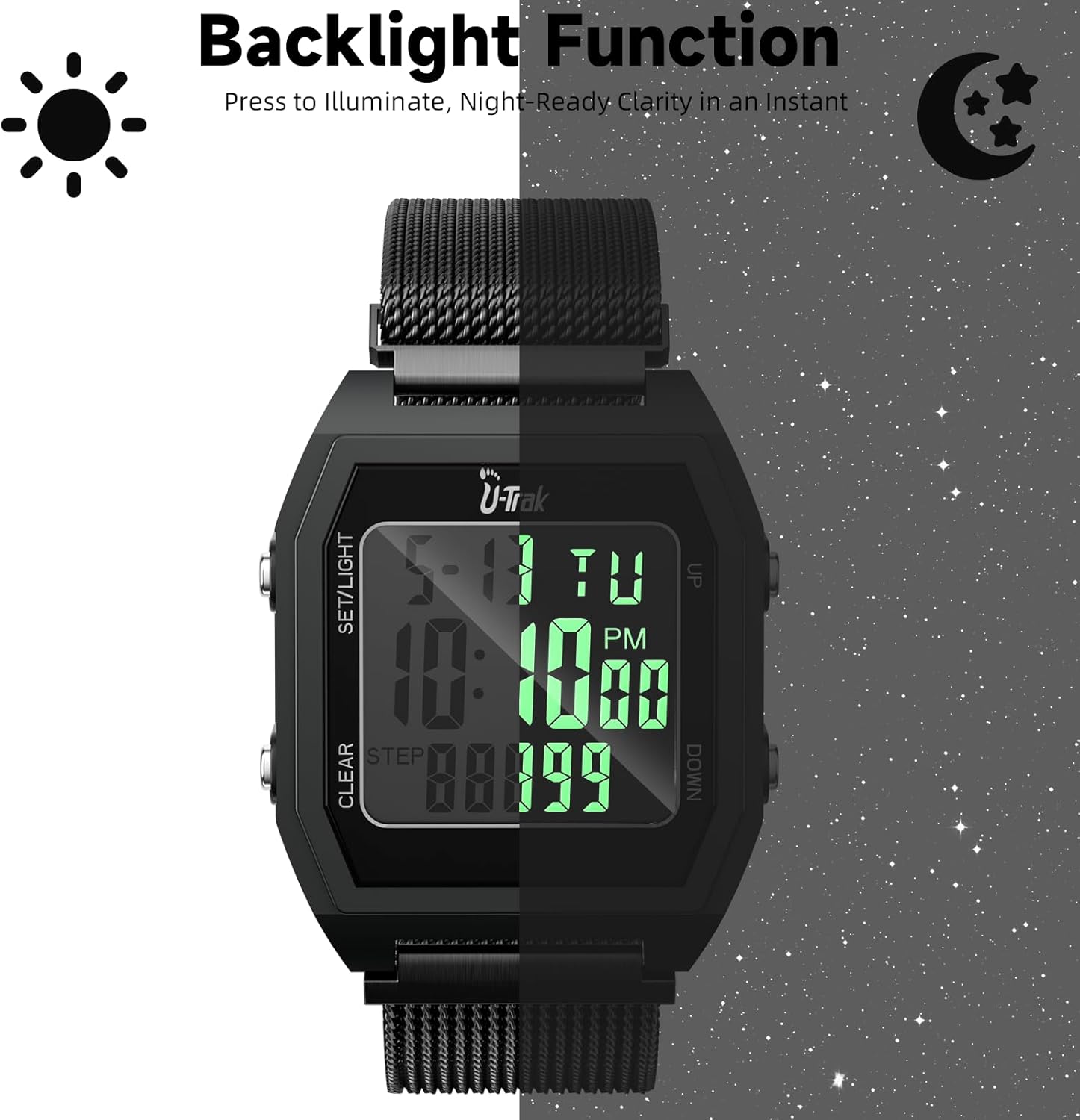 3D-Schrittzähler-Uhren zum Gehen, einfache Schrittzähler-Uhren mit magnetischem Uhrenarmband, wasserdichte Schritt-Tracker-Uhren mit magnetischem Uhrenarmband für Männer, Frauen, Kinder, Senioren – Bild 6