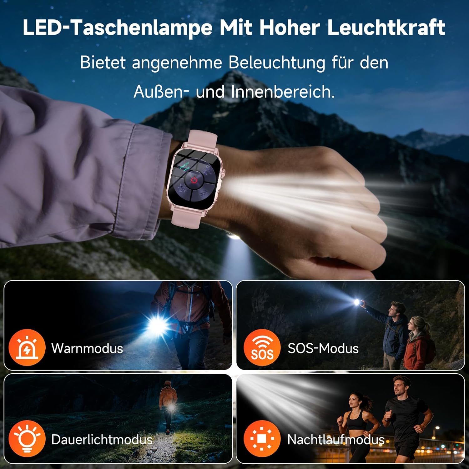 Damen-Smartwatch mit EKG-/Schlafmonitor, BMI, HRV, LED-Licht, 2,0 Zoll, Gesundheitsuhr mit 24-Stunden-Blutdruckmessung, SpO2, Harnsäure, Herzfrequenzmesser, Körpertemperatur, SOS-Notruf, Fitness – Bild 3