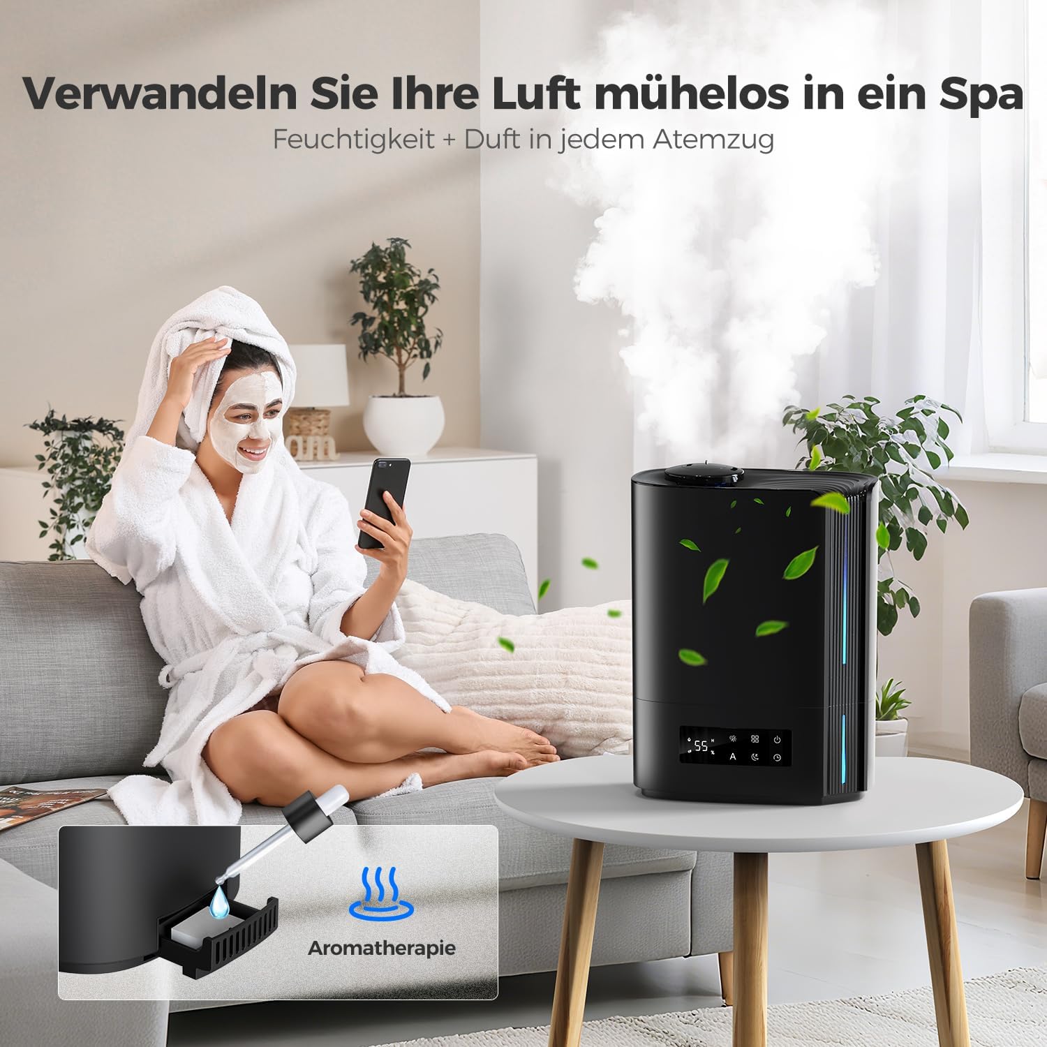 AROEVE 6L Luftbefeuchter Schlafzimmer, Aromadiffusor, Ultraschall-Top-Fill-Luftbefeuchter für Baby-Kinderzimmerpflanzen, 60 Stunden leiser Raumbefeuchter, intelligente Luftfeuchtigkeitskontrolle, Schwarz – Bild 5
