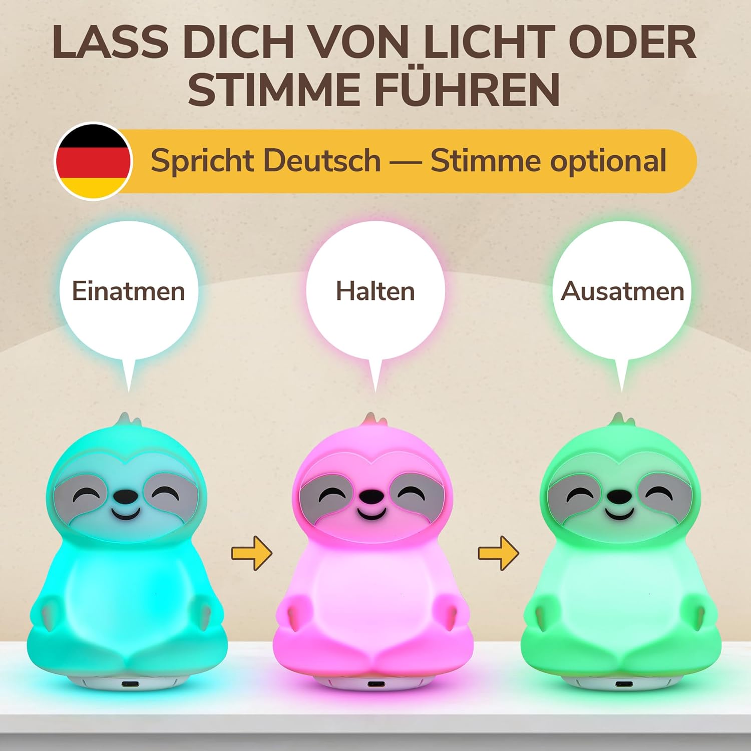 Atemtrainer mit Licht- und Sprachführung – fördert Schlaf, Konzentration, Entspannung und Wohlbefinden – 4 Achtsamkeitsmodi – Audio-Anleitung auf Deutsch – wiederaufladbar – Bild 2