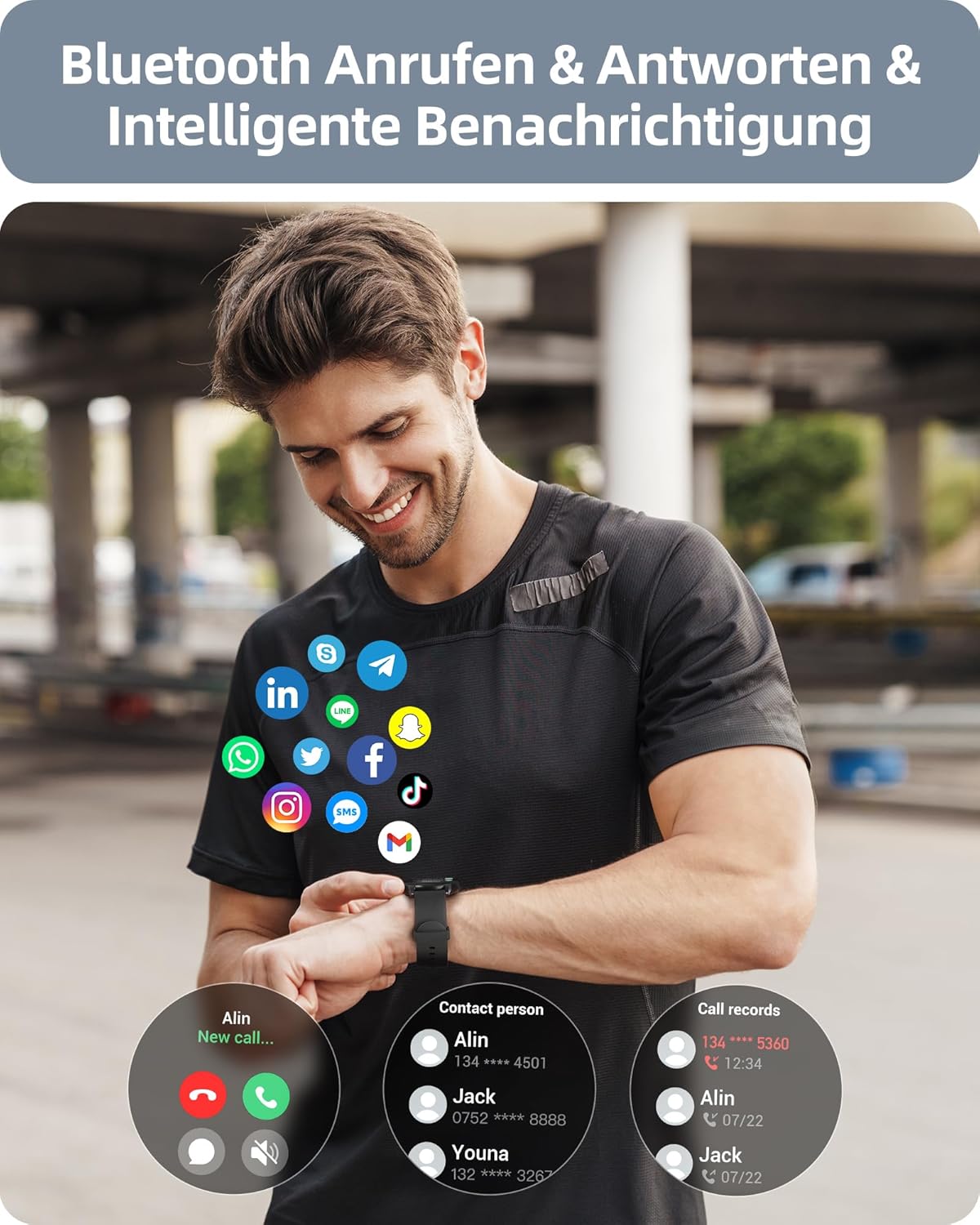 Parsonver SPROD1 Herren Smartwatch mit Telefonfunktion, Fitnessuhr Damen Herren mit Schrittzähler, 100+ Sportmodi, IP68 Wasserdicht, Sportuhr mit Herzfrequenz-Schlafmonitor, für Android & iOS, Schwarz – Bild 3