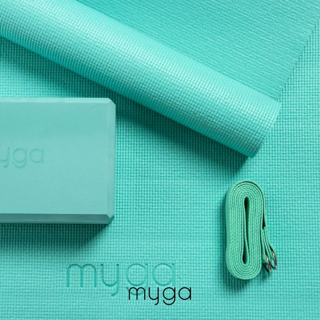 Myga Yoga-Starter-Set – Yogamatte, Yoga-Blockstein und Metall-D-Ring-Yoga-Gurt – Starter-Set für Anfänger, ideal für Pilates, Yoga, Stretching, Gesundheit und Fitness – Bild 9