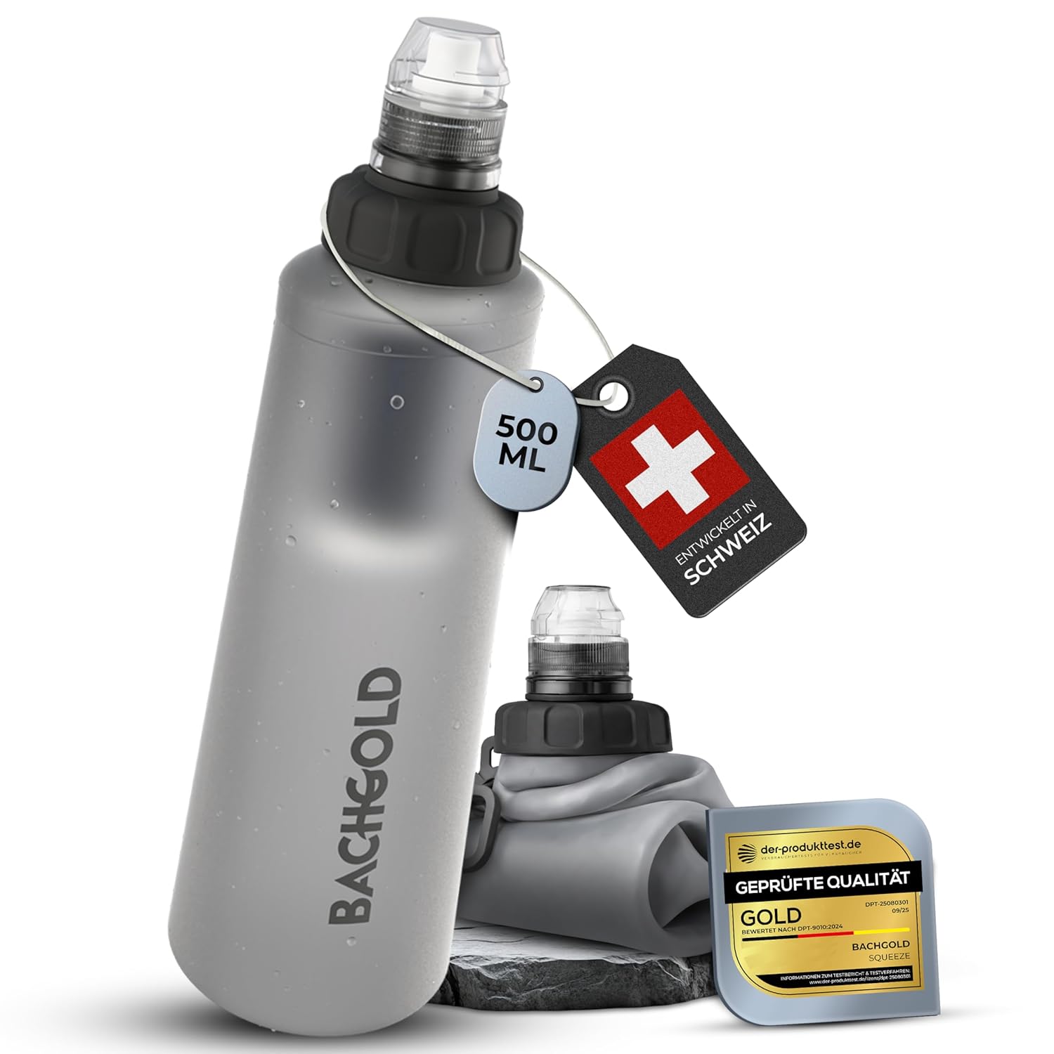Bachgold Squeeze Outdoor Wasserfilter, Ultraleichter Wasserfilter (weiß) mit 500 l Fassungsvermögen, entfernt Bakterien, Viren & Mikroplastik, für Camping, Survival, Notfall, Bushcraft (weiß, 500 ml)