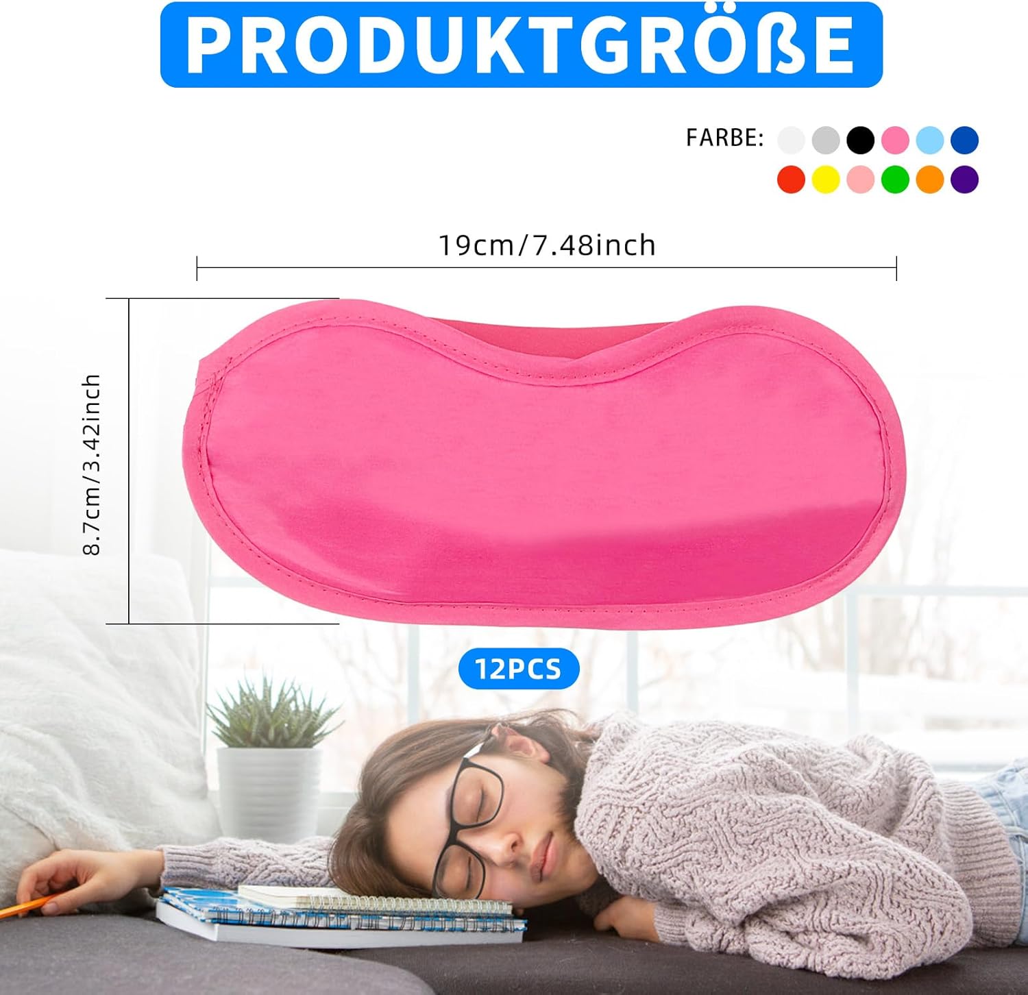 12 Stück mehrfarbige Schlafmasken, Augenmaske mit Nasenpads und elastischen Bändern, lichtblockierende Augenbinde für Seitenschläfer, Damen, Herren, Reisen, Party, Schlafen (12 Farben) – Bild 2