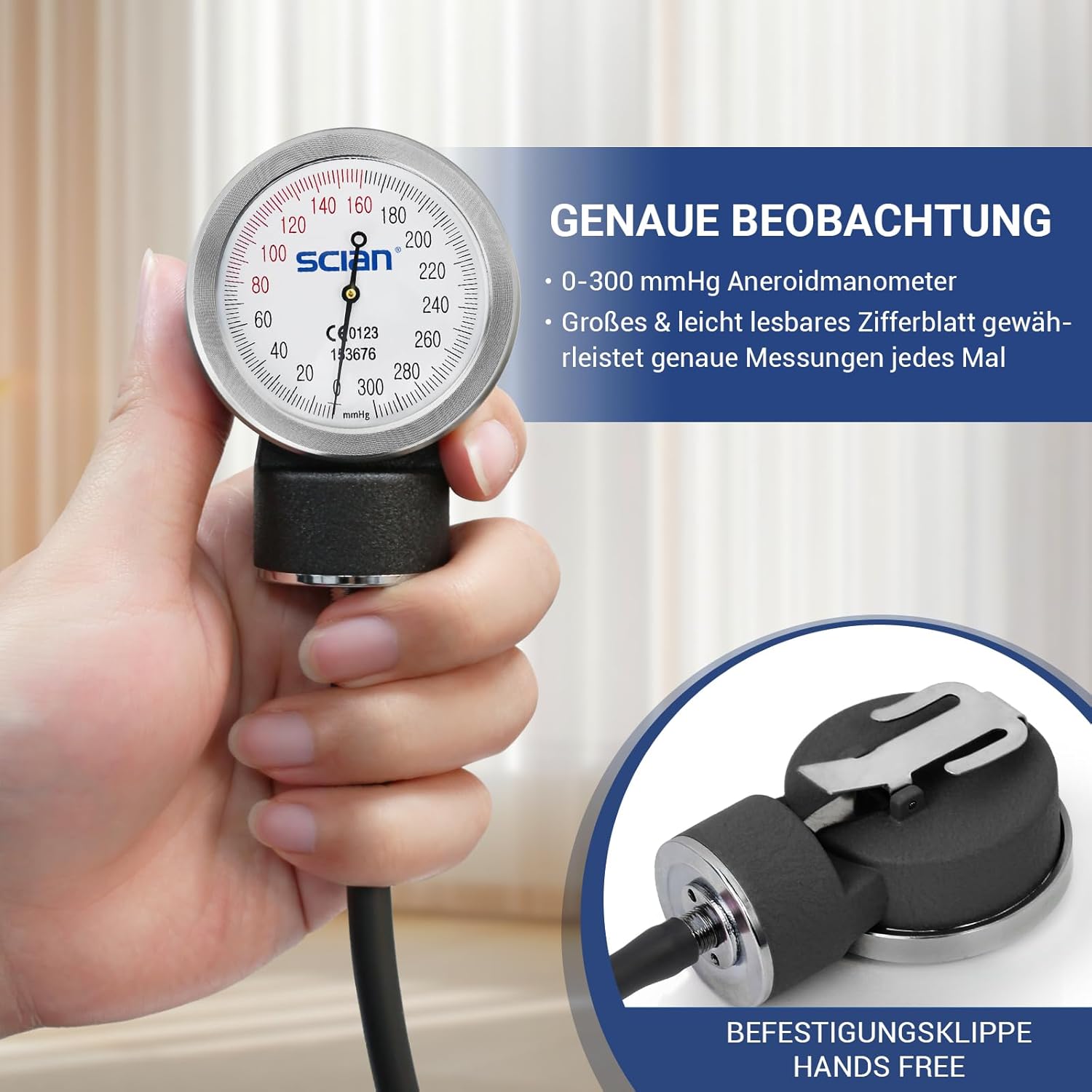 SCIAN Manuelles Blutdruckmessgerät mit großer Blutdruckmanschette (33–51 cm) und D-Ring, inklusive Tragetasche für Krankenschwestern, Ärzte, Senioren, Erwachsene, Schwarz, Größe L – Bild 5