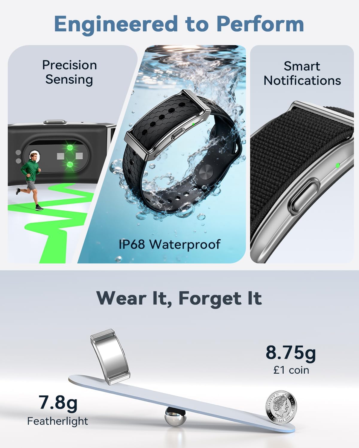 Fitness-Tracker ohne Display, Smartband, 24/7-Aktivitäts-Schlaf-Tracker mit Herzfrequenz, Menstruationszyklus, SpO2, Schrittzähler mit 35-Tage-Akku, 120+ Sportmodi, AI-Analyse, IP68 wasserdicht, Nr – Bild 7