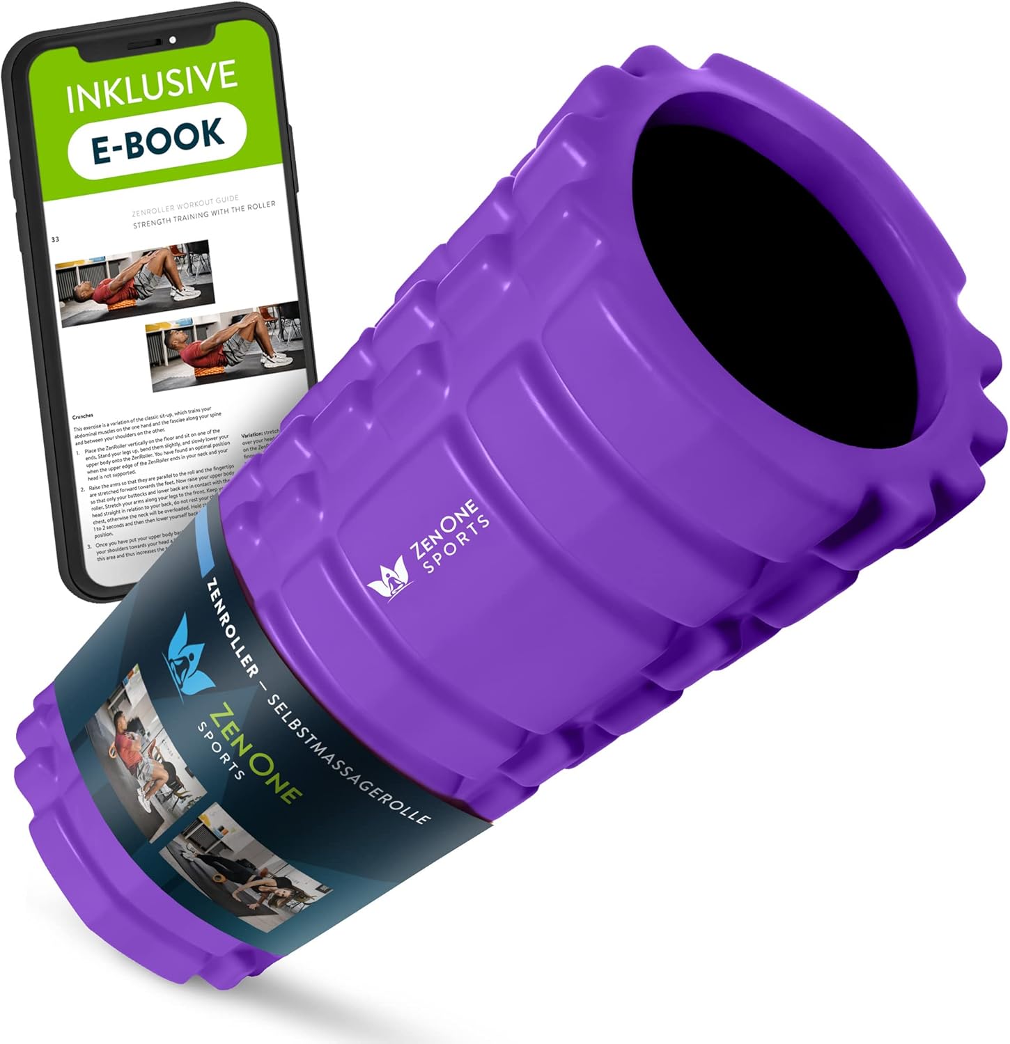 ZenOne Sports® Faszienrolle – Ideal für Massage, Rehabilitation & Aktivierung I Massage-Rolle für Wirbelsäule, Rücken, Beine & Mehr I Faszienrolle Wirbelsäule, Foam Roller mit Workout Guide