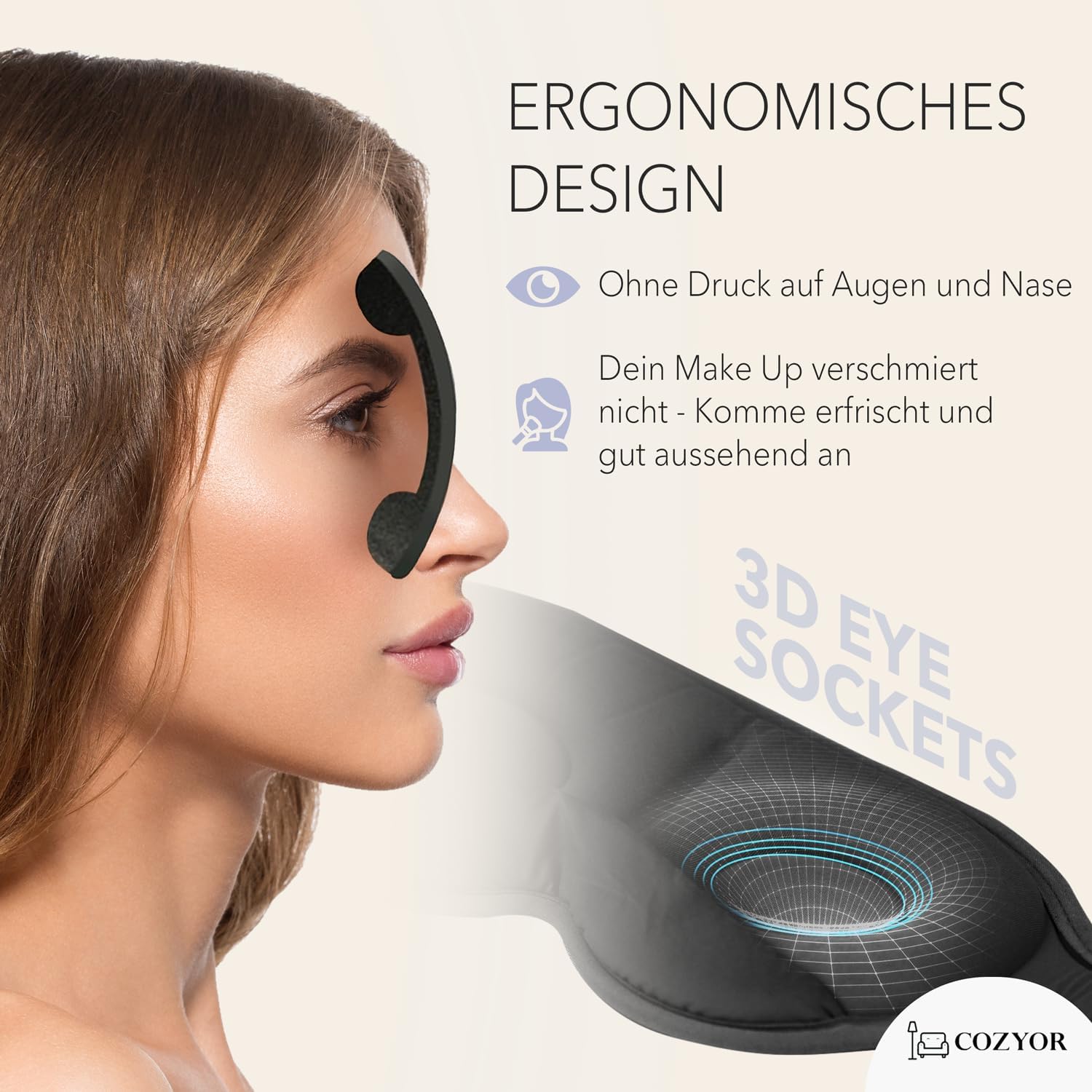 Schlafmaske mit 3D-Polsterung, 100 % dunkel, für Seitenschläfer, mit Silikon-Ohrstöpsel, Augenmaske weich für Flugzeug, Black Eclipse, Schlafmaske mit verstellbarem Gummiband für Erwachsene und Kinder – Bild 4