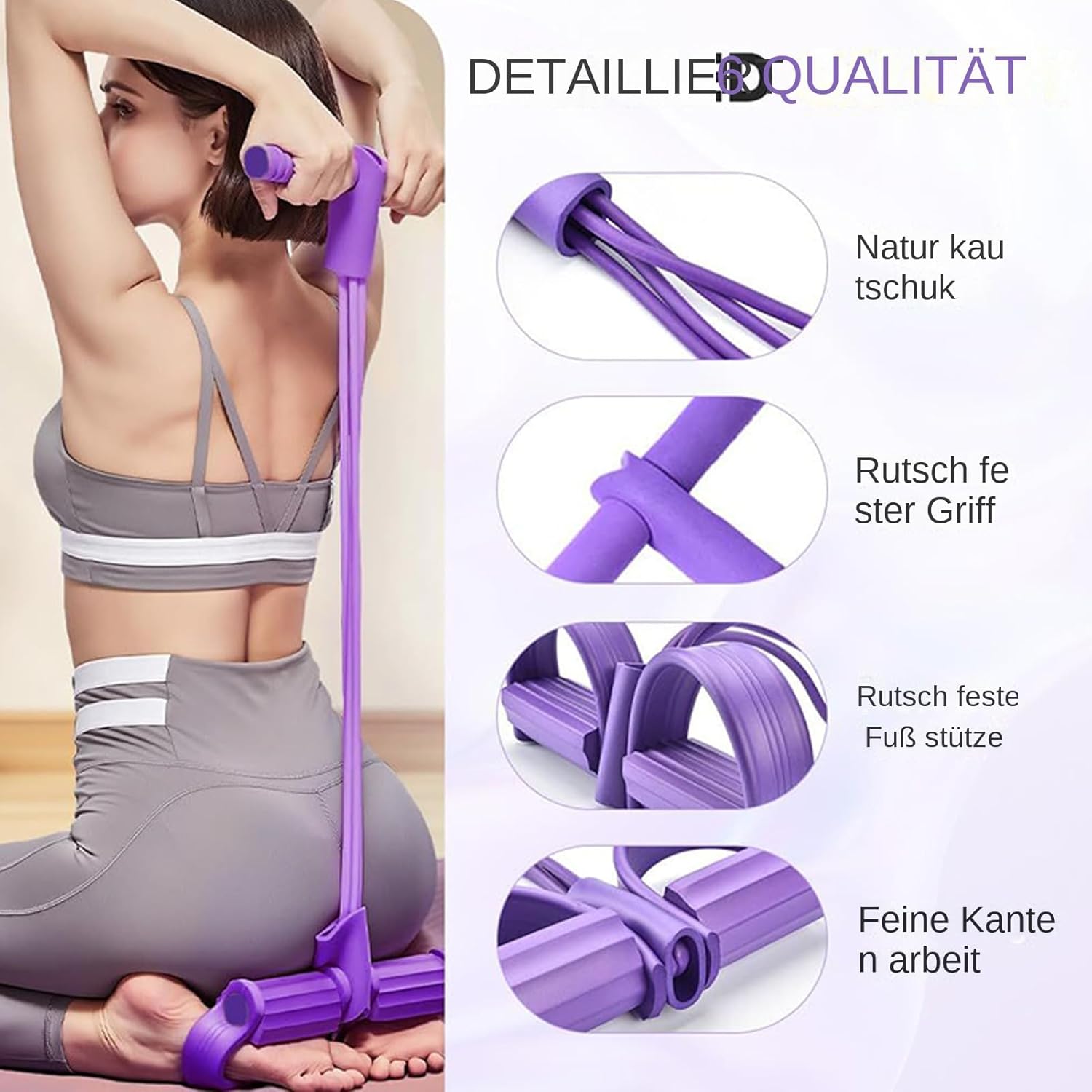 Fitnessbänder – 4-Röhren-Pedal-Knöchelzug-Stretchbänder – Workout-Flexibilitätstraining, Yoga-Zubehör für Frauen und Anfänger für unterwegs, zu Hause und im Wohnheim – Bild 7