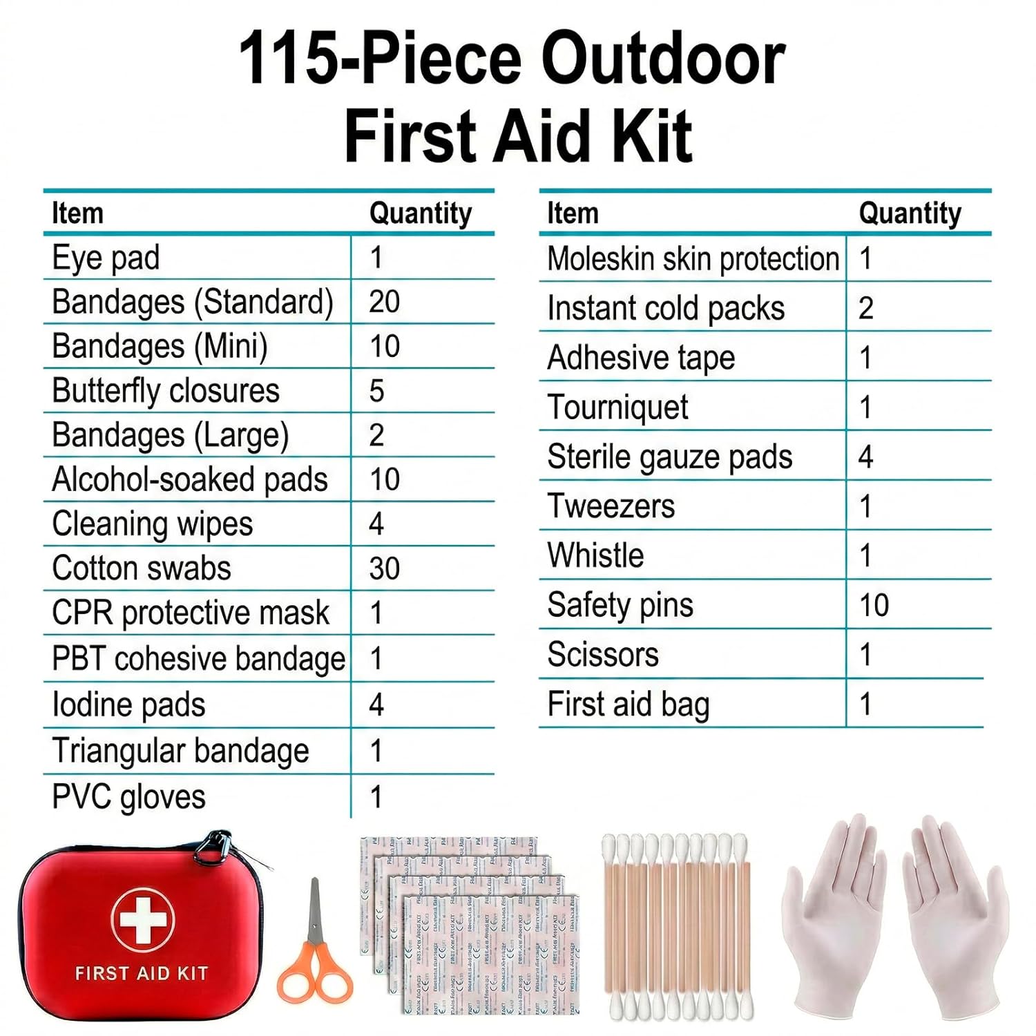 Carehabi Erste-Hilfe-Set Outdoor 2026, 114-teiliges Erste-Hilfe-Set, wasserdicht, Erste-Hilfe-Set, Notfallausrüstung für Wandern, Camping, Fahrrad, Reisen, Mini-Erste-Hilfe-Tasche – Bild 2
