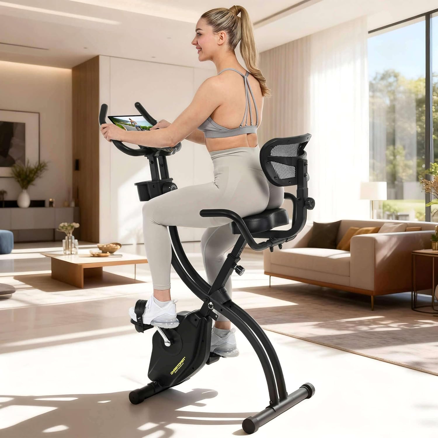 Christopeit Klappbarer Heimtrainer Velo Fit – Fitnessfahrrad mit Rückenlehne – leiser Magnetwiderstand, 14 Stufen, ergonomischer Sitz verstellbar, Handpulssensoren, Heimtrainer bis 120 kg – Bild 9