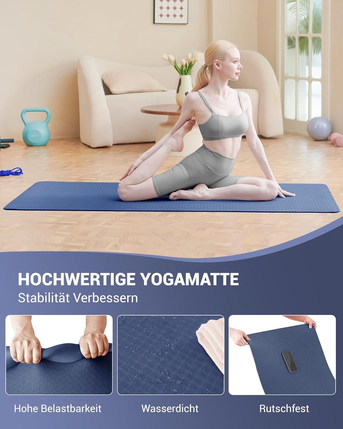 Good Nite Yogamatten für Damen, rutschfeste strukturierte Oberflächen, Gymnastikmatte, 6/10 mm Stärke mit Tragegurt, TPE-Trainingsmatte für Yoga, Pilates, Gymnastik (183 x 61 cm). – Bild 6