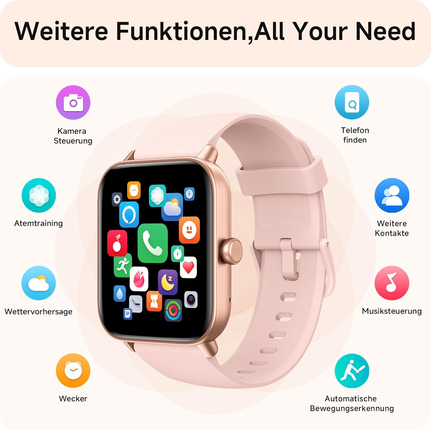 Damen-Smartwatch mit Telefonfunktion, 1,8-Zoll-Smartwatch, Fitnessuhr mit WhatsApp und Alexa, Herzfrequenz-Schlafmonitor, 120+ Sportmodi, Fitness-Tracker, IP68 wasserdichte Uhren Damen für – Bild 7