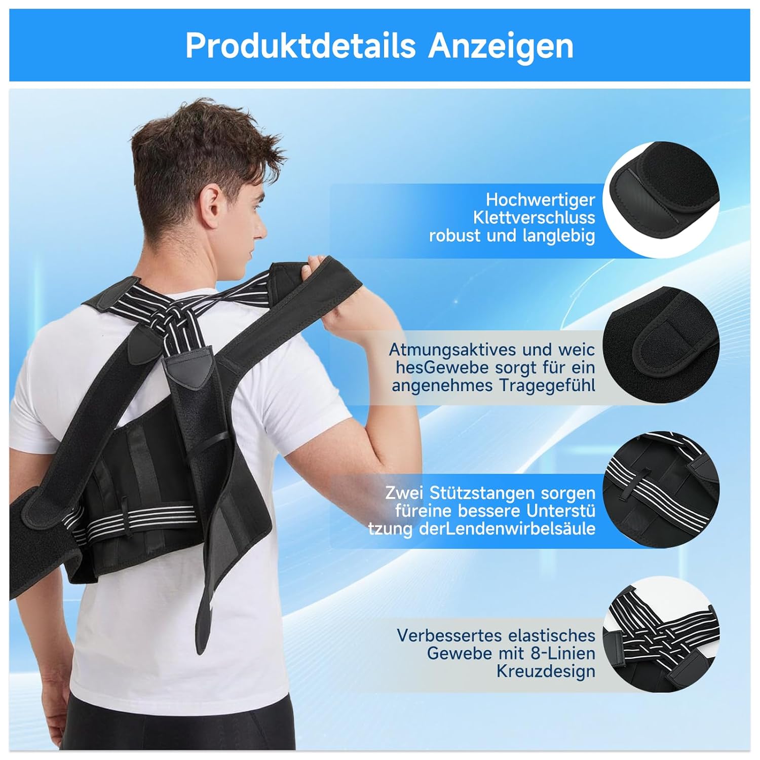 ZSZBACE Rückenglätter, verstellbarer Rückenstützgürtel, Haltungskorrektur, Rückengurt für Männer und Frauen, gerade Rückenstütze, Haltungstrainer, lindert Schmerzen, Rückenschmerzen (XL) – Bild 5