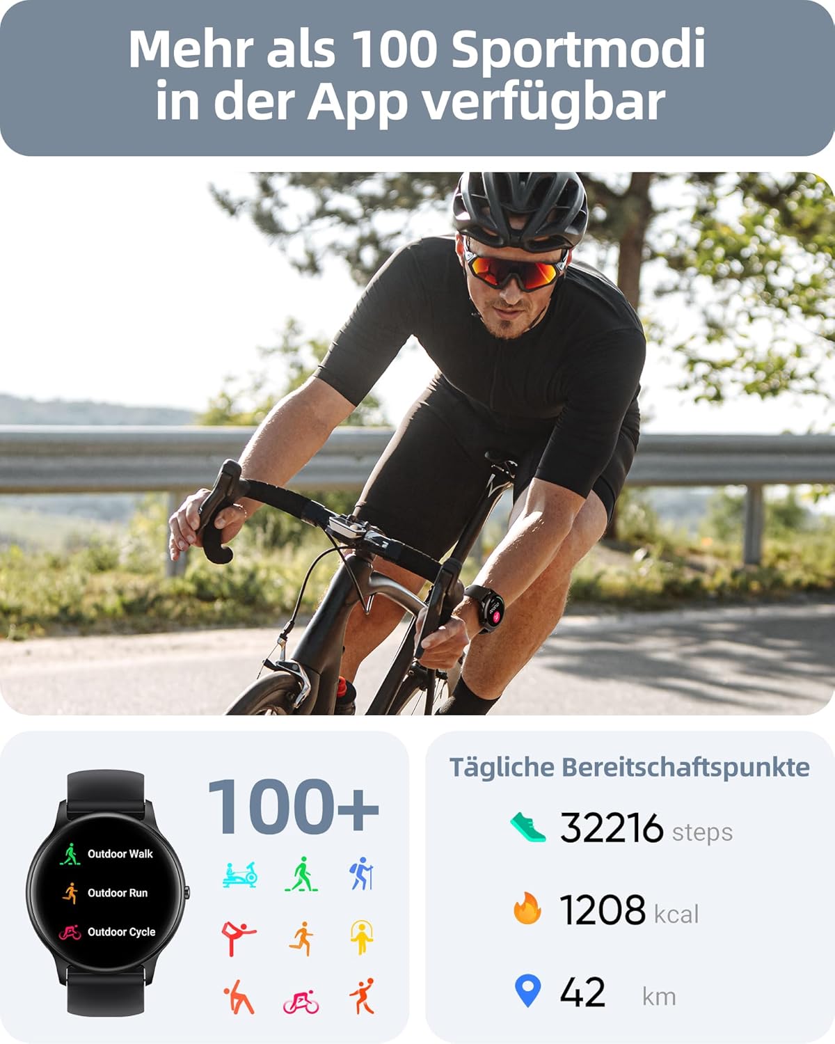Parsonver SPROD1 Herren Smartwatch mit Telefonfunktion, Fitnessuhr Damen Herren mit Schrittzähler, 100+ Sportmodi, IP68 Wasserdicht, Sportuhr mit Herzfrequenz-Schlafmonitor, für Android & iOS, Schwarz – Bild 4
