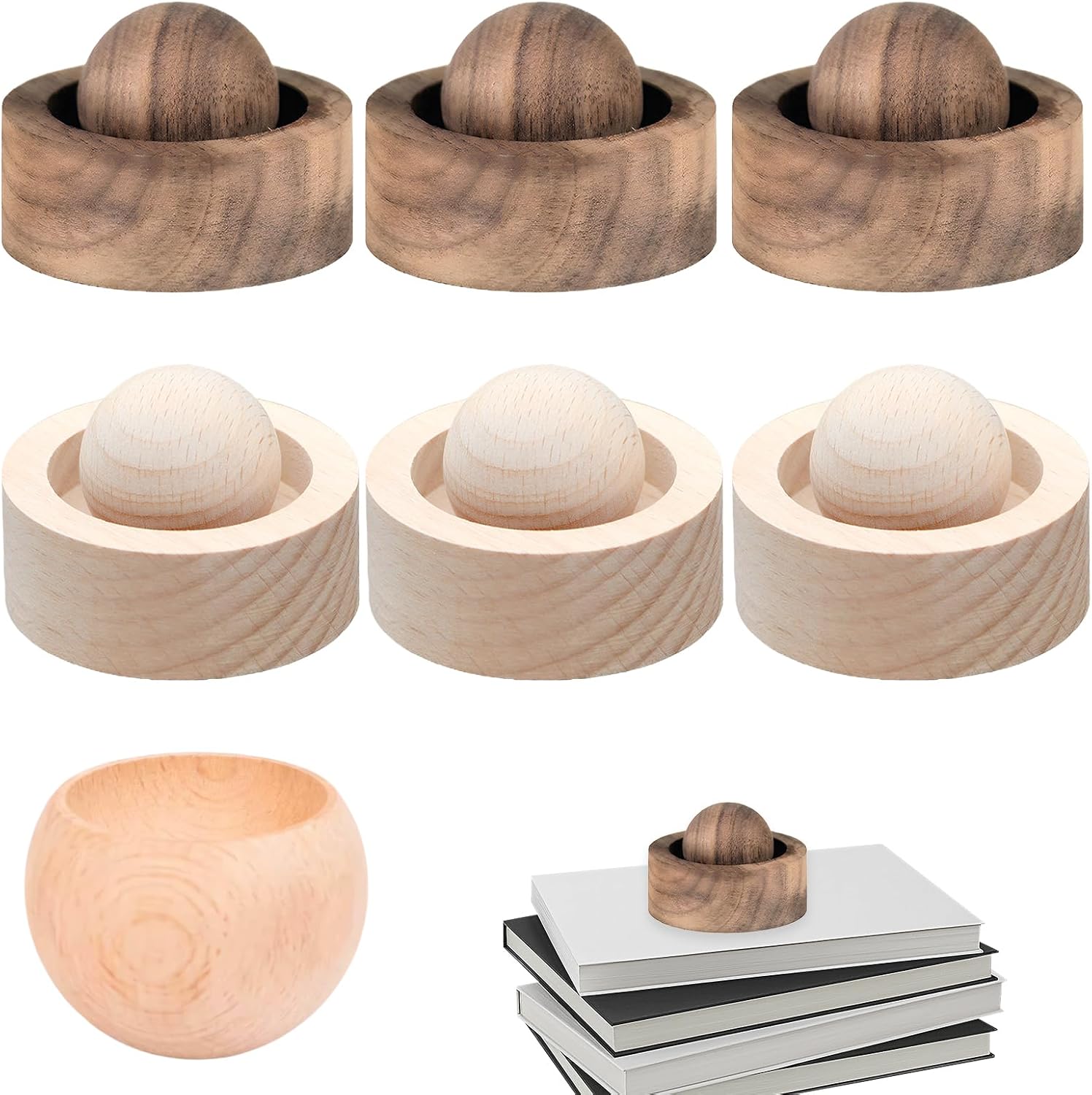 7er-Pack Diffusorkugeln aus Holz für ätherische Öle, rundes Naturholz, Diffusorkugel für ätherische Öle, handgefertigte Aromatherapie-Dekorationen und Wackelball, kugelförmiges Design, für Fahrzeuge und Innenräume