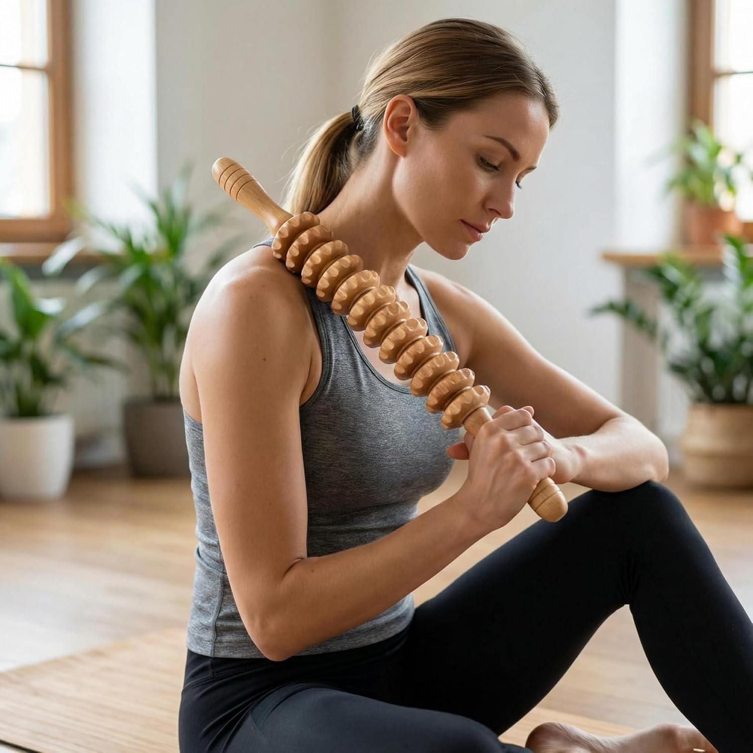 Faszienstab Holz Massageroller, Faszienroller Holz, Massageroller Massagegerät, Massageroller mit Griff, Massagestab, Faszienroller Massagegerät, Therapiemassagegerät – Bild 4