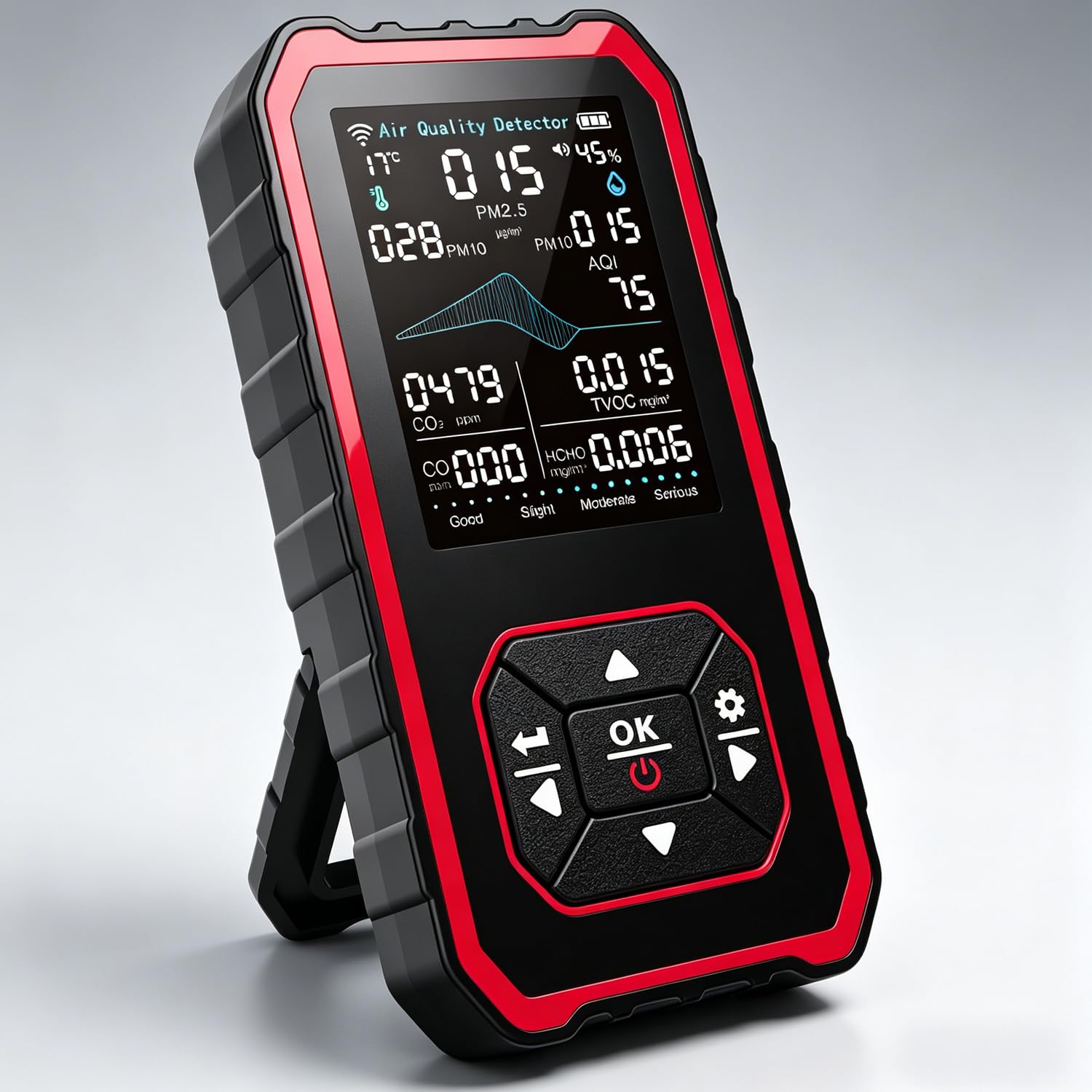 10-in-1-Raumluftqualitätsdetektor, PM-Detektor, CO2-Monitor, mit Temperatur und Luftfeuchtigkeit zum Testen von PM2,5/PM10/HCHO/TVOC/AQI, USB-Aufladung für Heimbüros oder Schulen