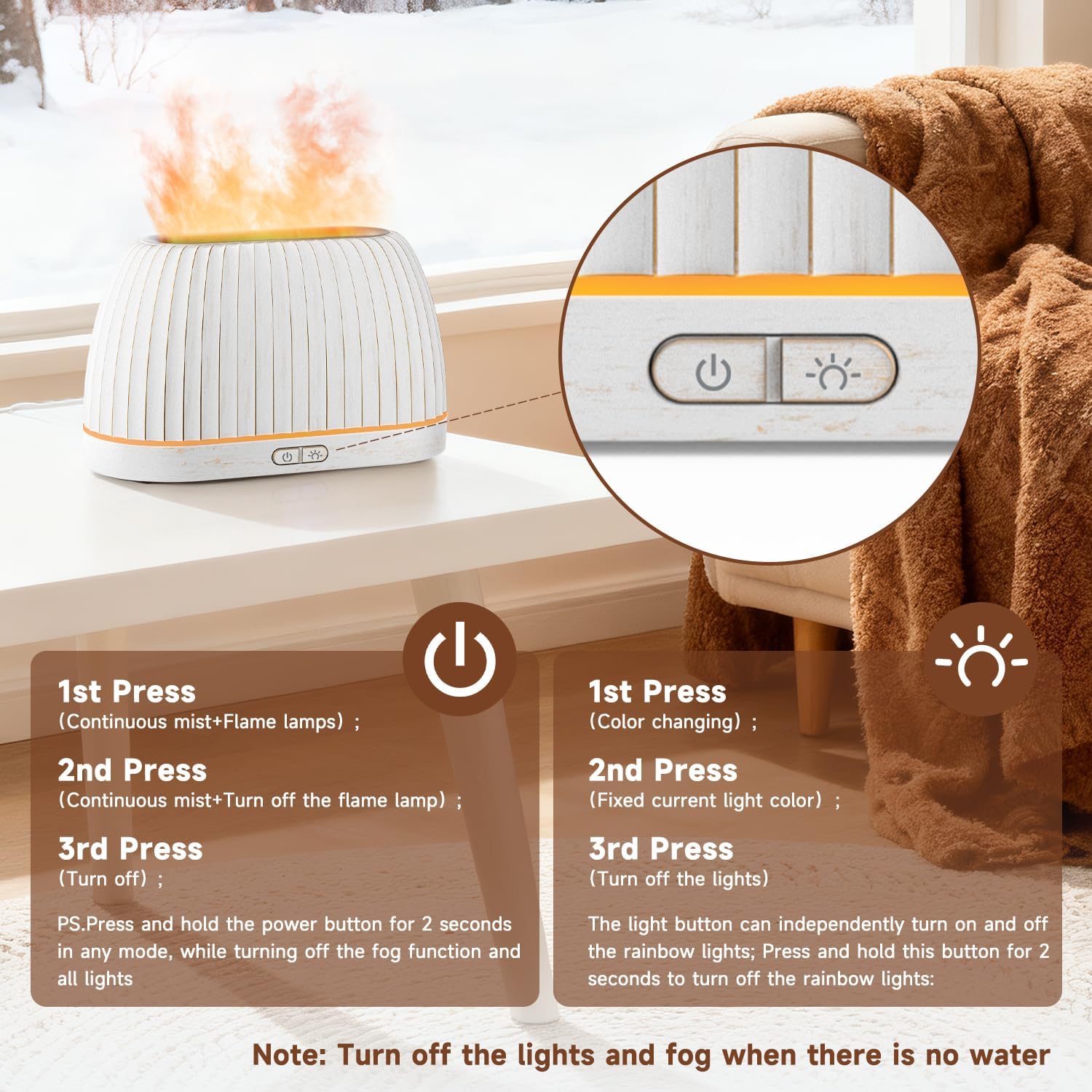 SOULORIGIN Diffusor für ätherische Öle, Flammeneffekt-Aromatherapie mit 7-farbigen LED-Lichtern und automatischer Abschaltung, Ultraschall für zu Hause, 120 ml Samll-Duftdiffusor für ätherische Öle – Weiß – Bild 4