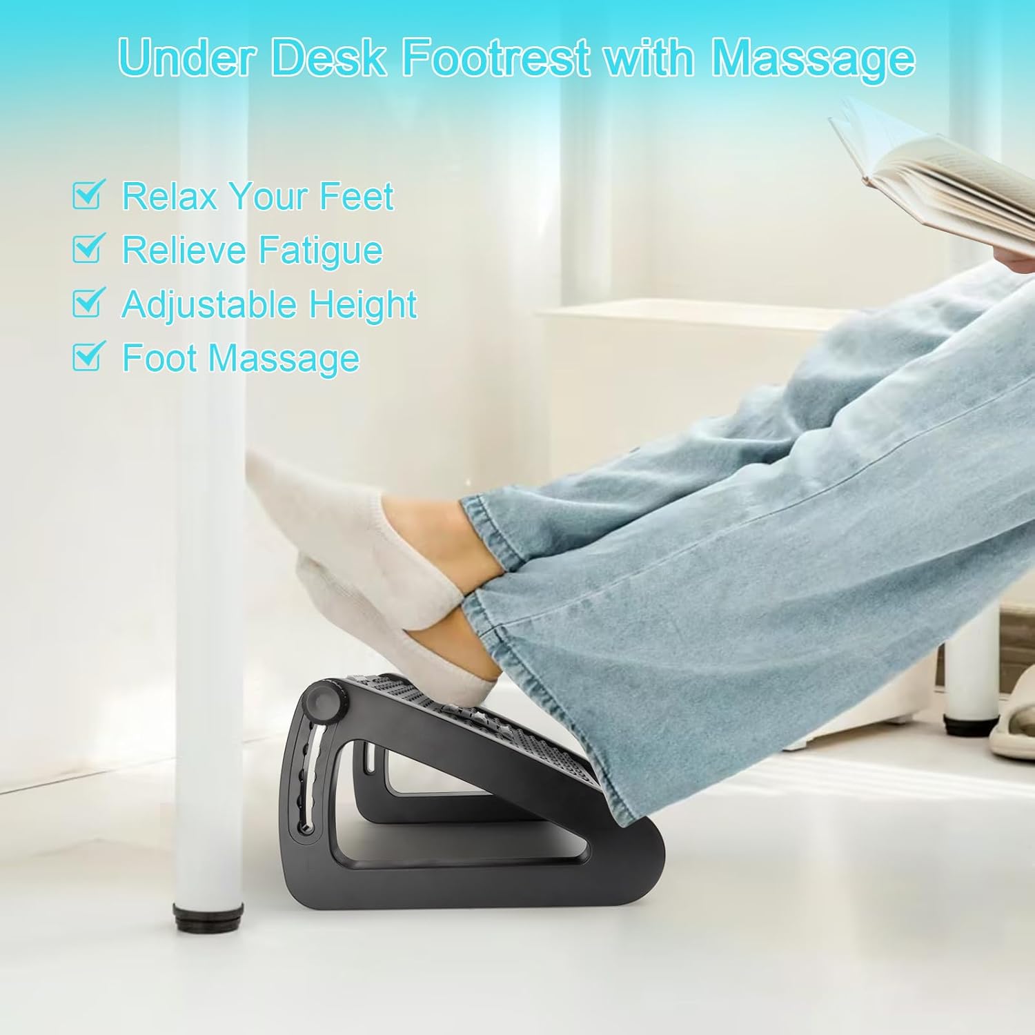 Verstellbarer Fußhocker für Schreibtisch, MXTIMWAN 6 höhenverstellbarer Fußhocker, ergonomische rutschfeste Fußstütze mit Massagefunktion zur Entlastung von Bein, Knie und Rücken für Büro und Zuhause – Bild 5