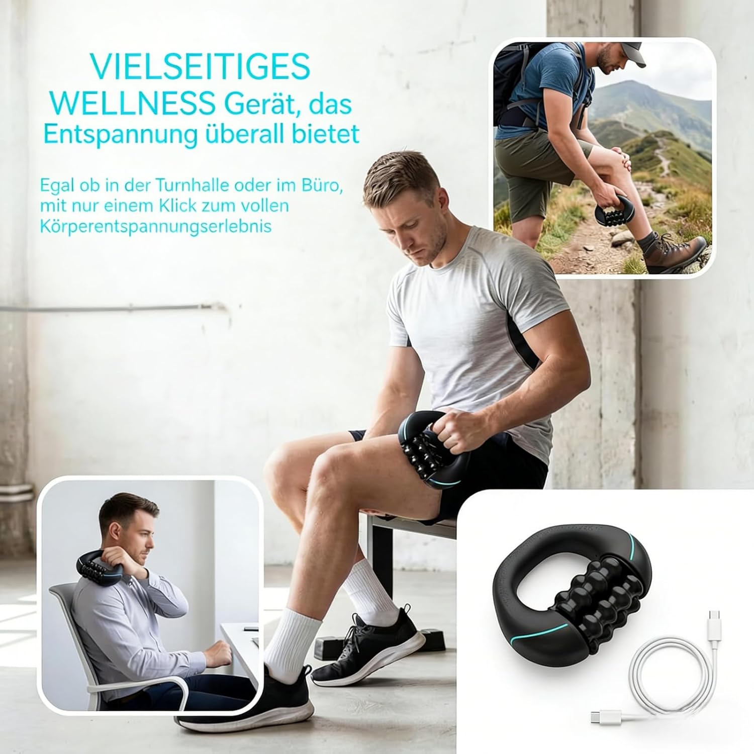Elektrisches Hand-Rollmassagegerät mit Tiefengewebsrollen, 3 Intensitätsstufen, 24 Massagetasten – für sanfte Wärmeanwendung bis hin zu intensiver Tiefenmassage. – Bild 6