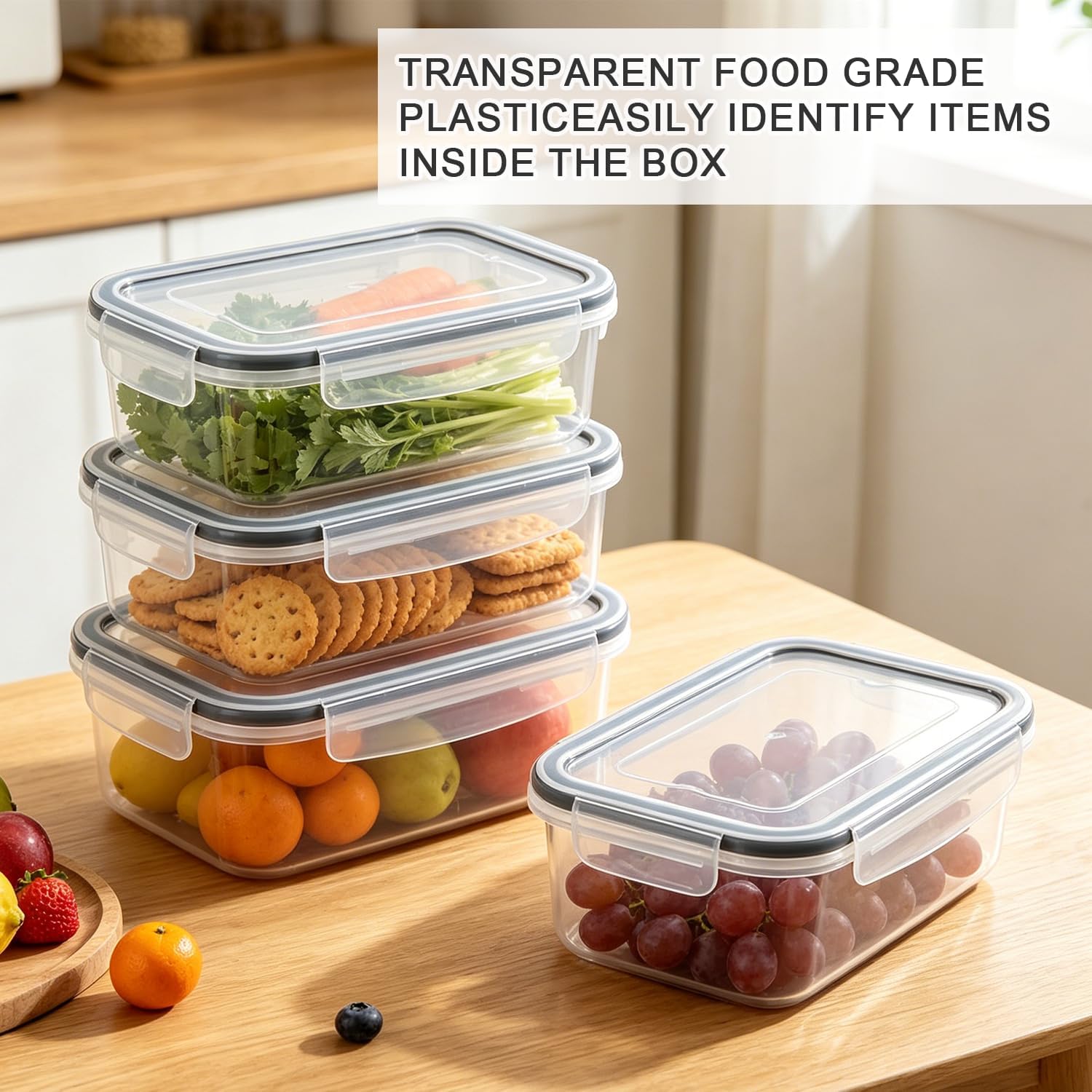 6er-Pack 320 ml Frischhaltedosen mit Deckel, Kunststoff, stapelbare Meal-Prep-Boxen für Kühl-/Gefrierschrank, quadratische Meal-Prep-Boxen, BPA-frei, transparent, luftdicht, auslaufsicher – Bild 4