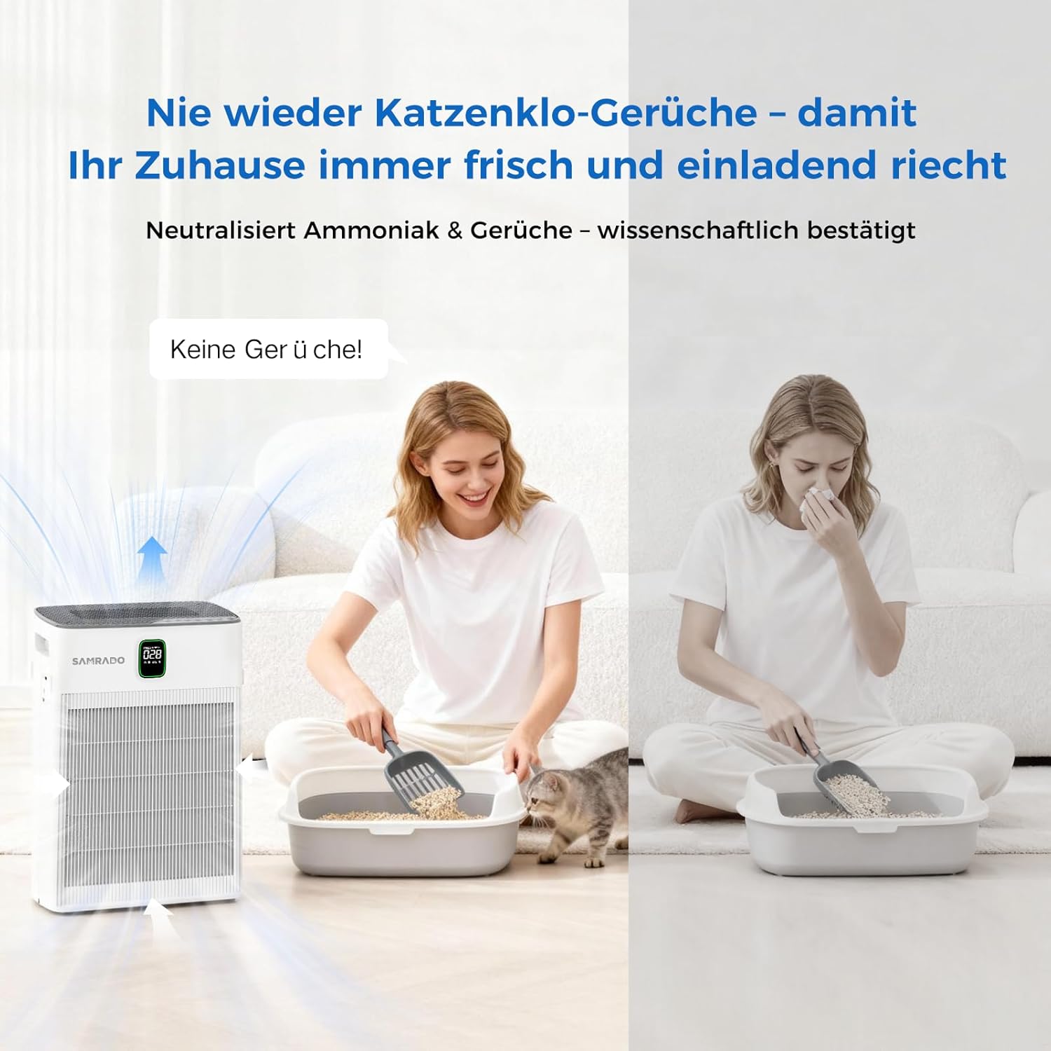 Luftreiniger für Allergiker und Haustierbesitzer – H13 HEPA-Enzym und waschbarer Vorfilter, gegen Katzentoilettengeruch und Schimmel, 100 m² Raucherzimmer, ECO 3W Schlafmodus-App, Weiß – Bild 9