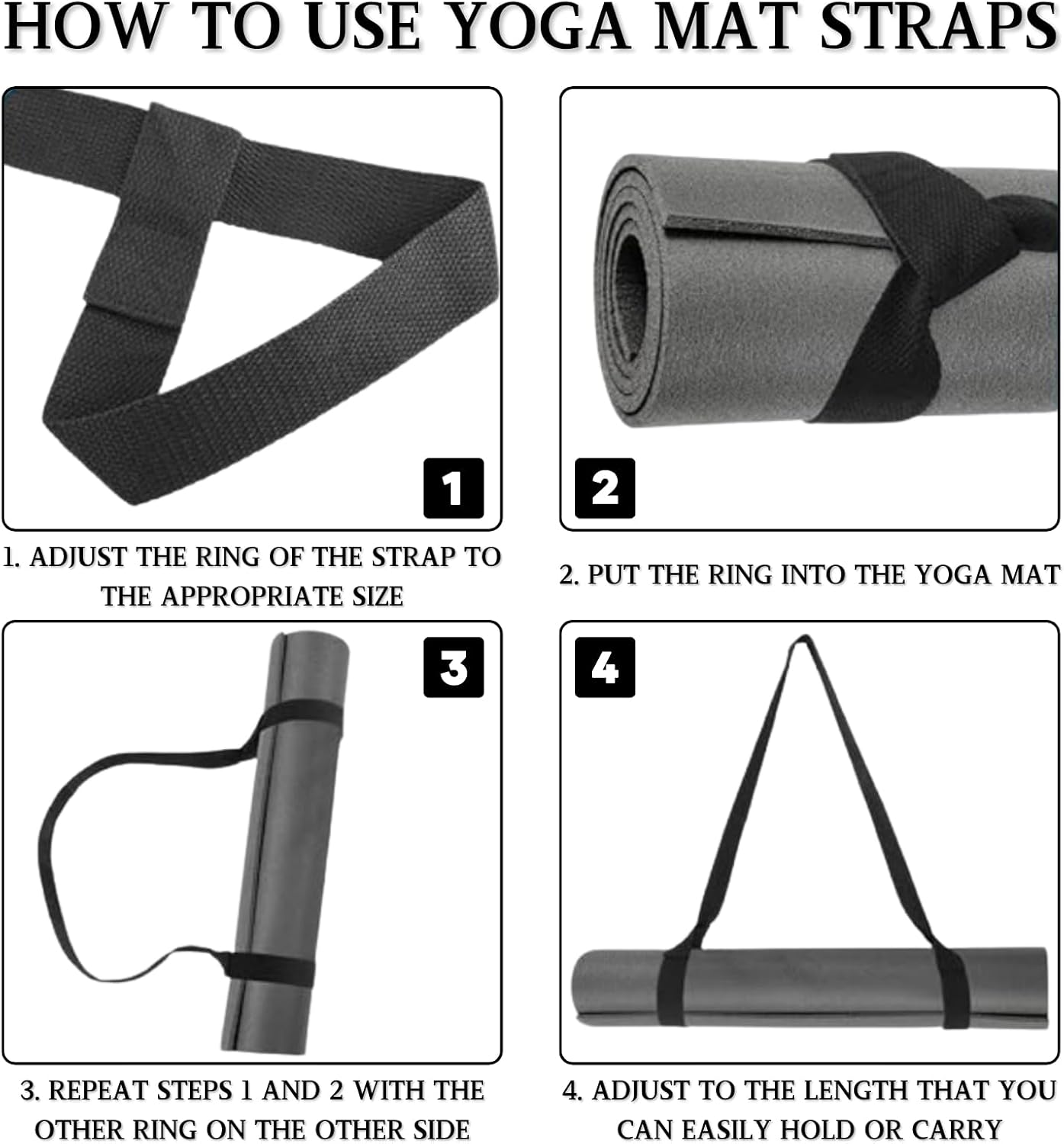 2 Stück schwarze Yogamatten-Tragegurte, verstellbare, langlebige Schlinge, geeignet für alle Mattengrößen, fester Yoga-Gurt für Pilates, Fitness und Outdoor-Aktivitäten – Bild 4