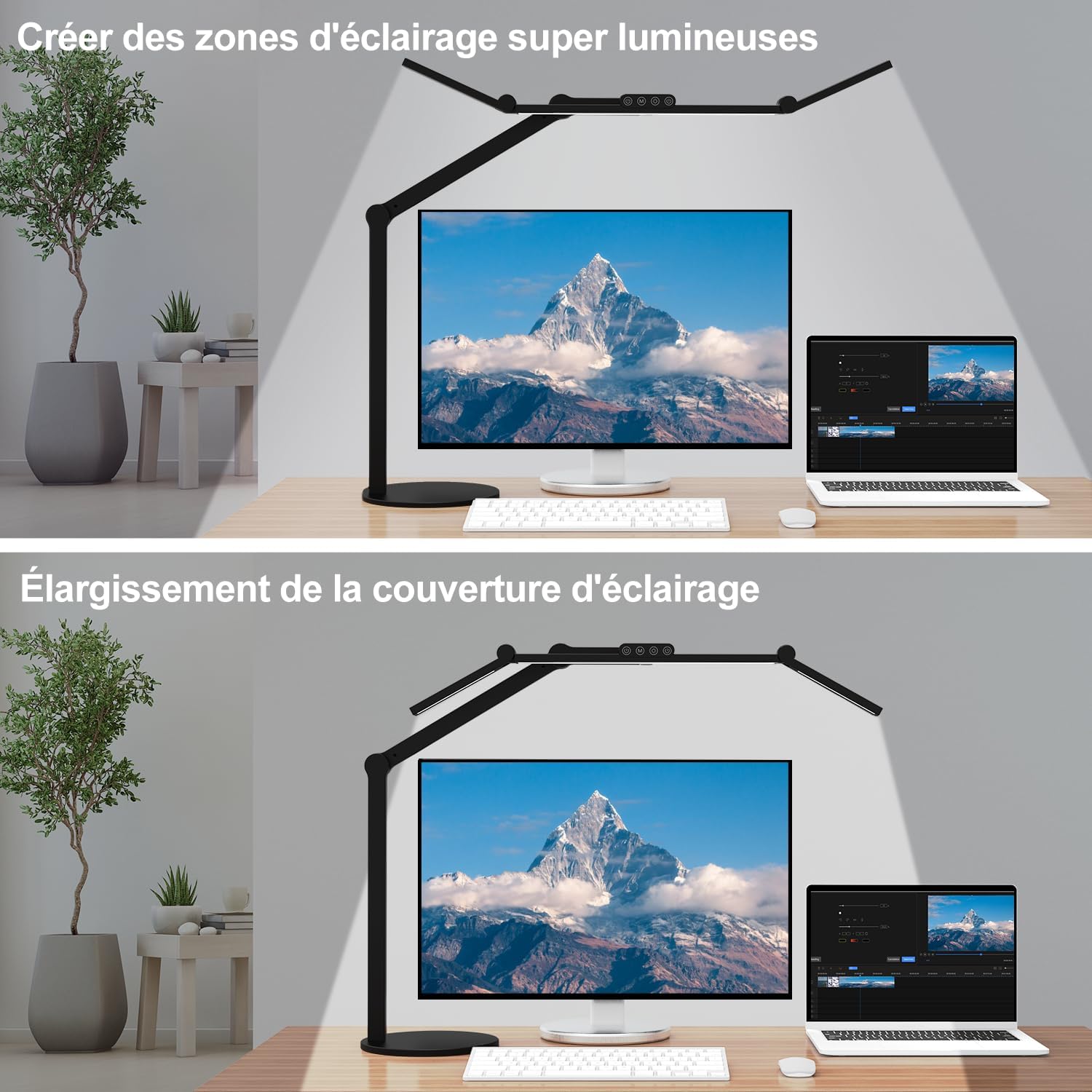 1500 Lumen Schreibtischlampe LED dimmbar – 24 W Tageslichtlampe mit Sockel und Umgebungslicht, drehbare Tischlampe für Heimbüro und Büro, automatische Schreibtisch-Monitorlampe zum Zeichnen und Arbeiten – Bild 2