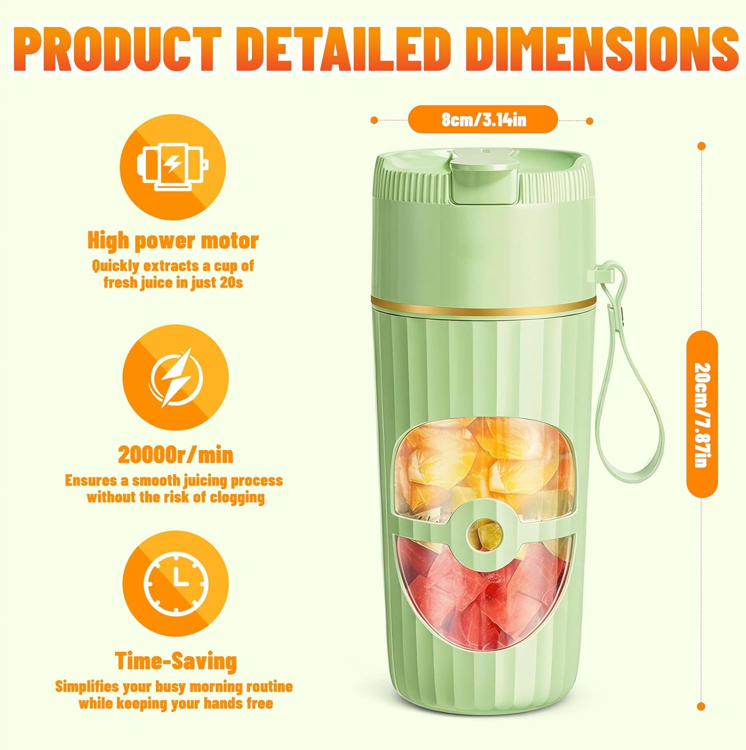Tragbarer Mixer 400 ml, wiederaufladbarer USB-Smoothie-Maker mit 10 Edelstahlklingen, Mini-Mixer 60 W, tragbarer Mixer für Shakes, Saft, Smoothies & Babynahrung, für Reisen, Fitnessstudio, Büro (Grün) – Bild 2