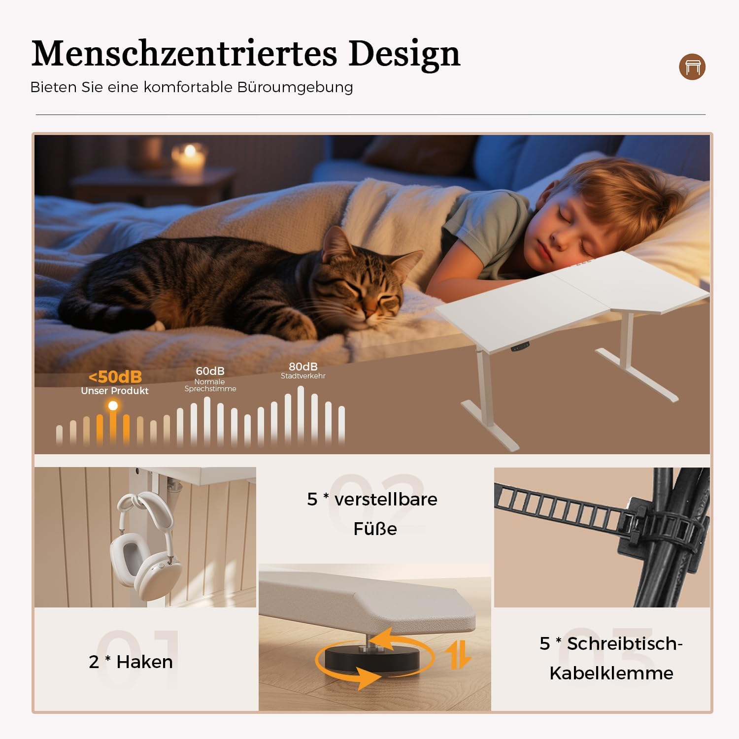 Klicelor Höhenverstellbarer Schreibtisch 160 x 90 cm, elektrischer Stehsitz, Bürotisch, Computertisch mit 2 Memory-Funktionen, Stehpult, für Homeoffice und Büro, weiß – Bild 6