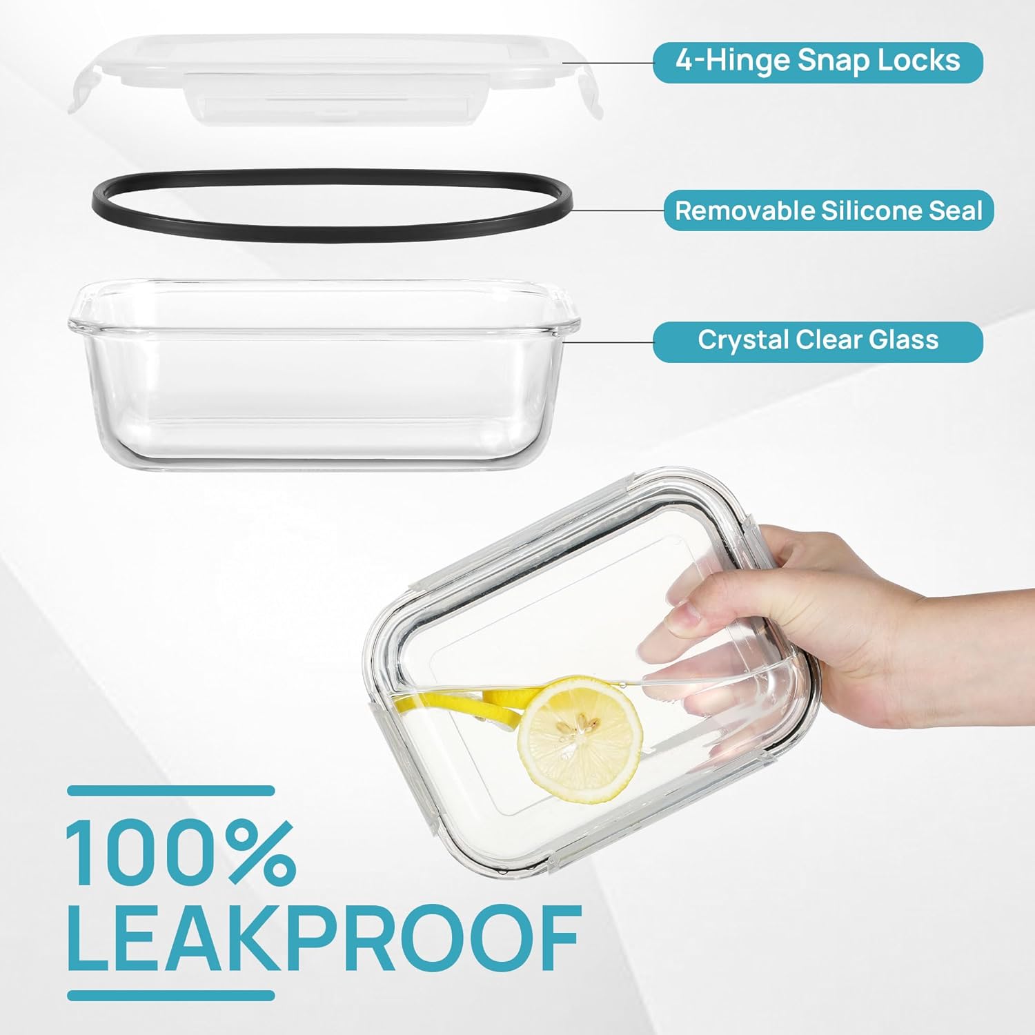 Vtopmart 8 Stück Meal Prep Boxen, Glas, Glasbehälter mit Deckel, (997 ml & 355 ml) Meal Prep Boxen, BPA-frei, stapelbar, hitzebeständig, für Gefrierschrank, Camping – Bild 3