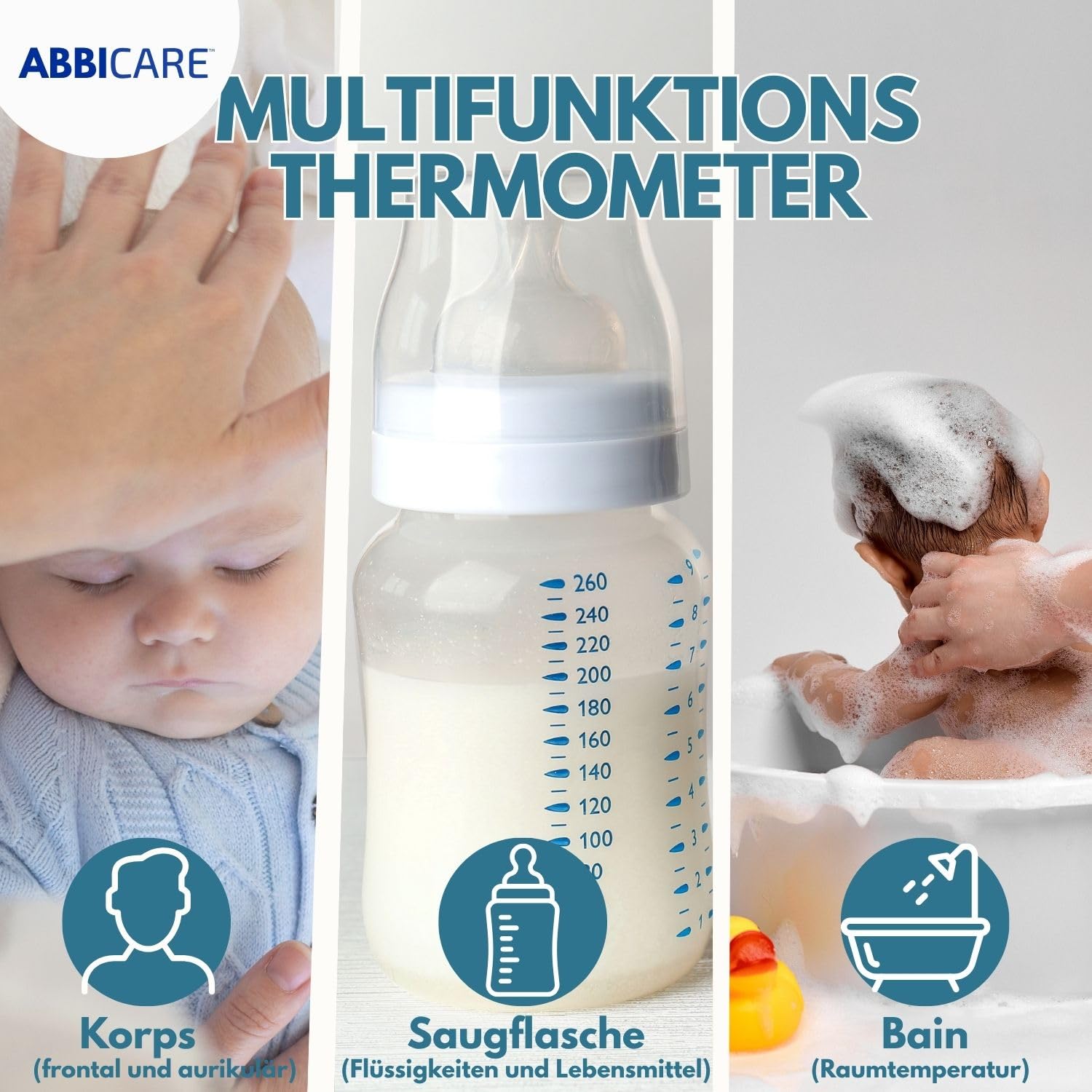 ABBICARE Stirn- und Ohrenfieberthermometer mit Tasche, exklusiver Babymodus, präzise und kontaktlos in 1 Sekunde, multifunktionales professionelles Infrarot-Thermometer für Erwachsene – Bild 3