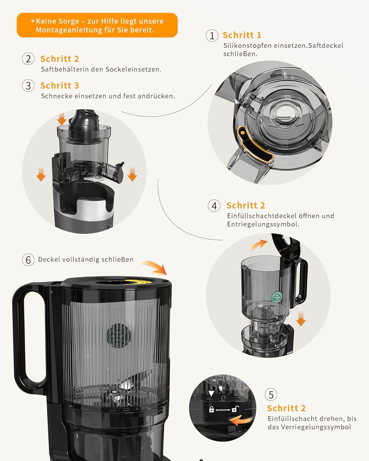 Entsafter, Slow Juicer mit 130 mm breitem Einfüllrohr für ganzes Gemüse und Obst, Testsieger, Tritan BPA-frei, 220 W elektrischer Entsafter, leicht zu reinigender Entsafter, inklusive Saftrezepten – Bild 5