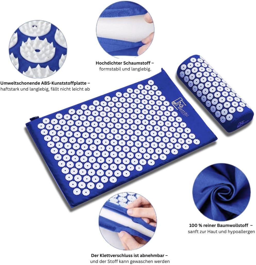 Akupressurmatte mit Kissen für Massage und Schmerzlinderung (Das Original), blaues Nadelmatten-Set zur Entspannung für Nacken, Rücken, Füße, Yantra-Matte, Stachelmatte für Meditation – Bild 5