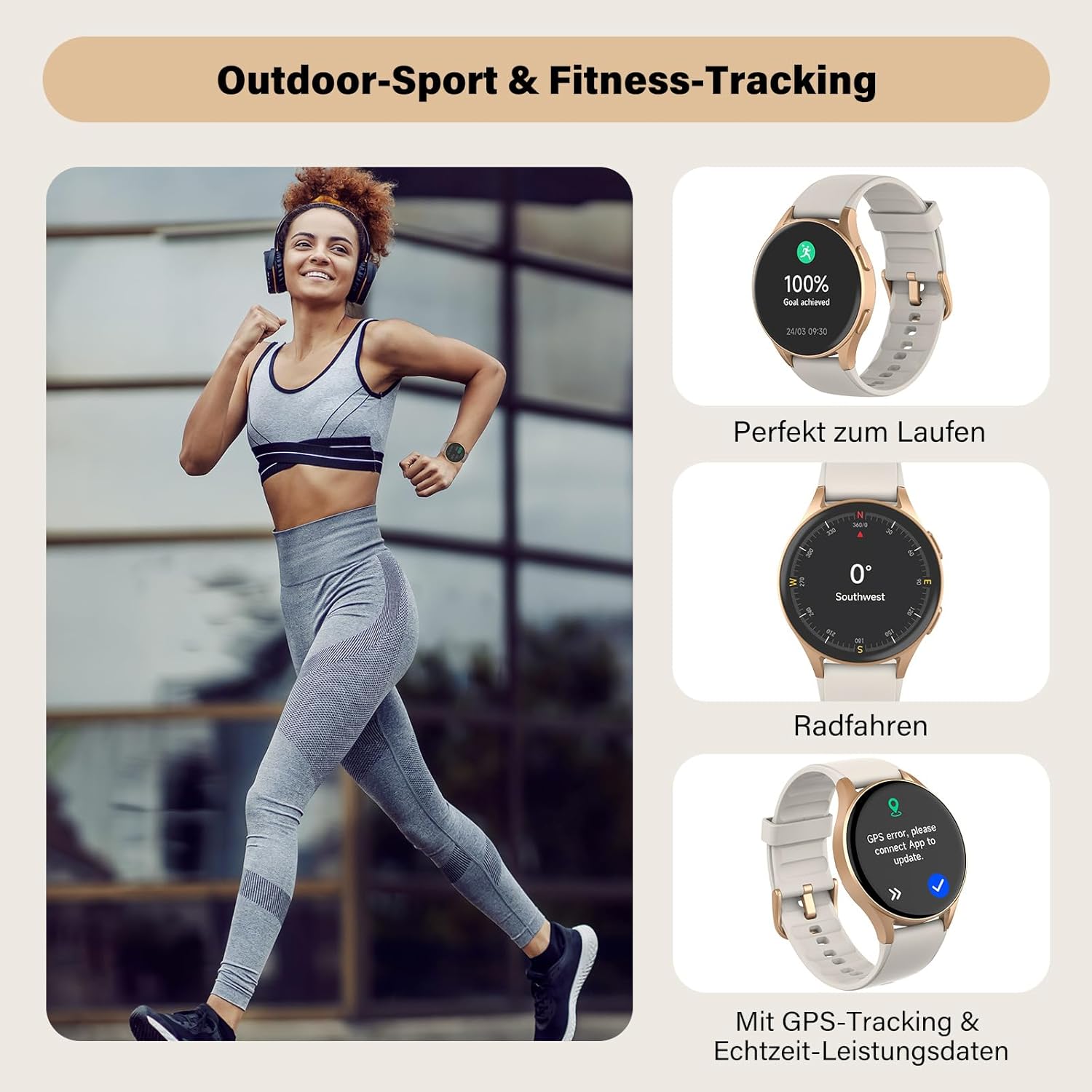Smartwatch Damen Gold mit Telefonfunktion, 1,32" AMOLED Display Elegant, Fitness Uhr mit Alexa & GPS, SpO2/Puls/Zyklustracking, 5ATM Wasserdicht, Schrittzähler Uhr für Android iOS – Bild 4