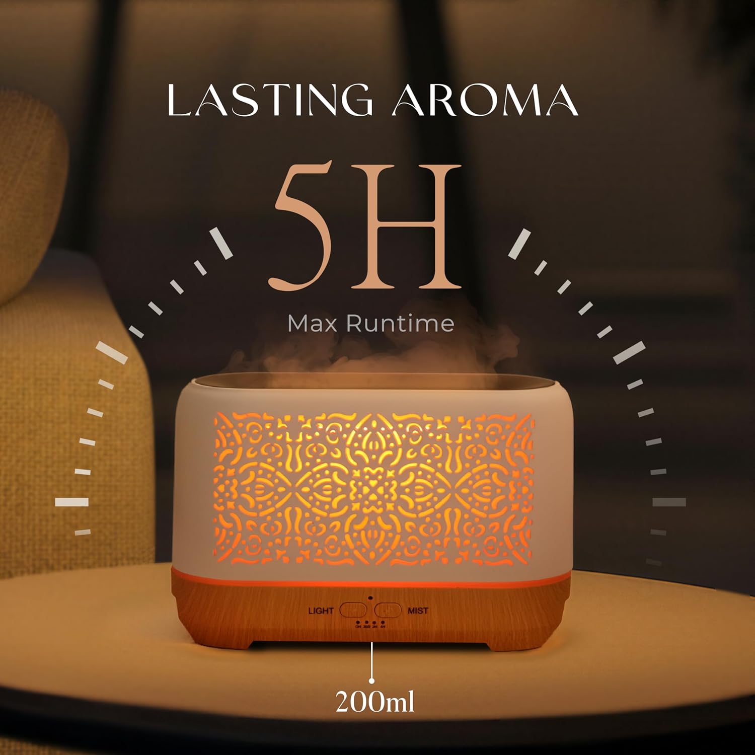 Earnest Living Diffusor für ätherische Öle, klassischer Flammendiffusor, 200 ml, Timer, Nachtlichter und automatische Abschaltfunktion, Luftbefeuchter für das Heimbüro, Aromatherapie-Diffusoren für ätherische Öle – Bild 5