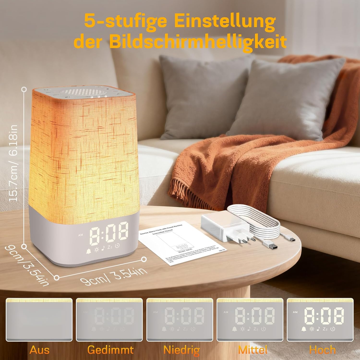 MILFECH Tageslichtwecker mit 30 natürlichen Geräuschen, Lichtwecker Sonnenaufgangswecker Digital Wake Up Light mit Ladefunktion Lichtwecker Einschlafhilfe und RGB dimmbarer Nachtlicht-Timer – Bild 6