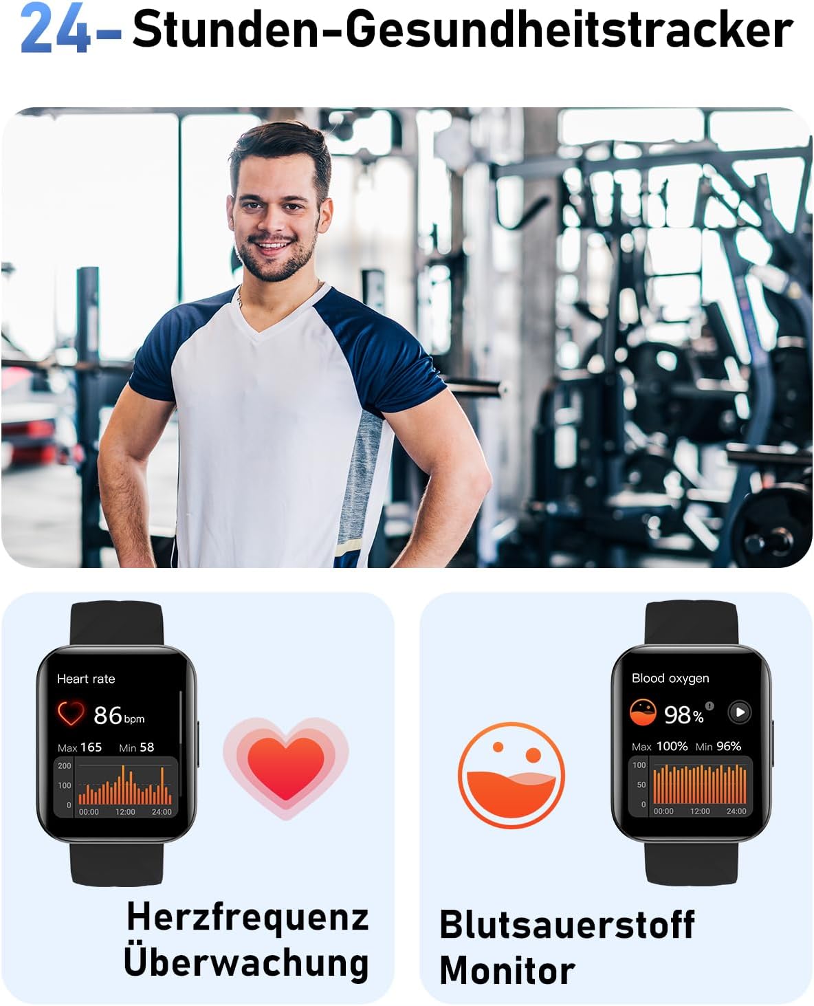 HUAKUA Smartwatch mit Telefonfunktion für Damen und Herren, über 100 Sportmodi, Fitnessuhr mit Herzfrequenzmesser, SpO2-Messung, Schlafüberwachung, Nachrichten für Android iOS – Bild 4