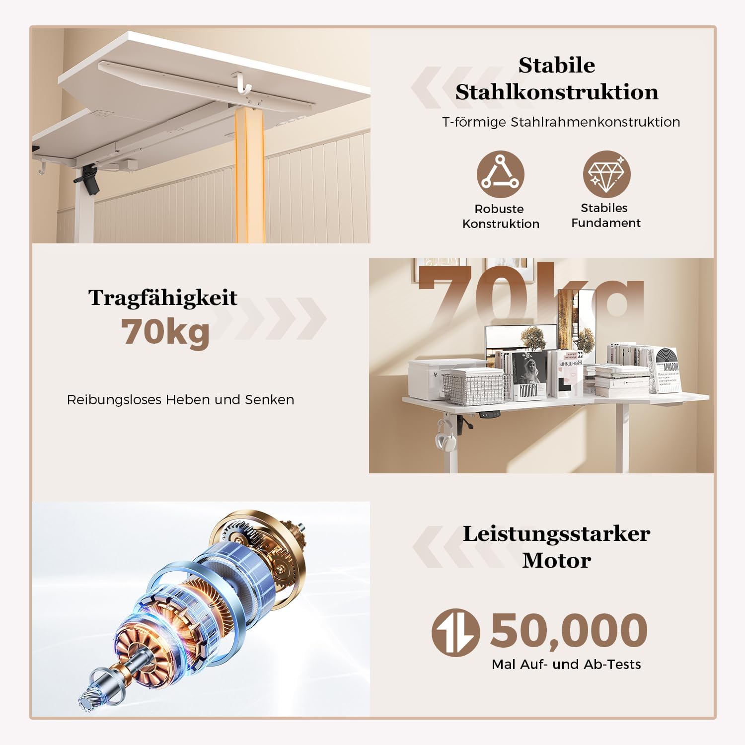 Klicelor Höhenverstellbarer Schreibtisch 160 x 90 cm, elektrischer Stehsitz, Bürotisch, Computertisch mit 2 Memory-Funktionen, Stehpult, für Homeoffice und Büro, weiß – Bild 3