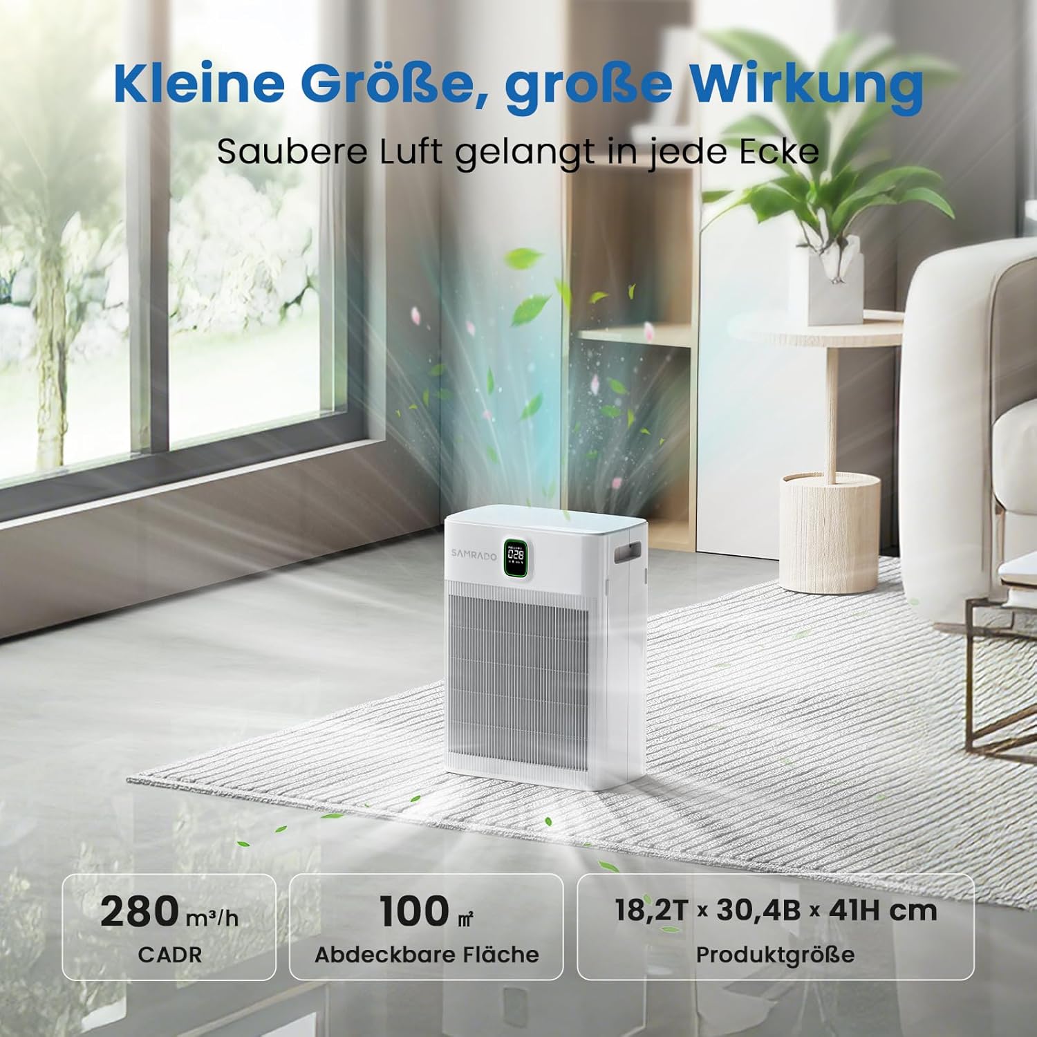 Luftreiniger für Allergiker und Haustierbesitzer – H13 HEPA-Enzym und waschbarer Vorfilter, gegen Katzentoilettengeruch und Schimmel, 100 m² Raucherzimmer, ECO 3W Schlafmodus-App, Weiß – Bild 5