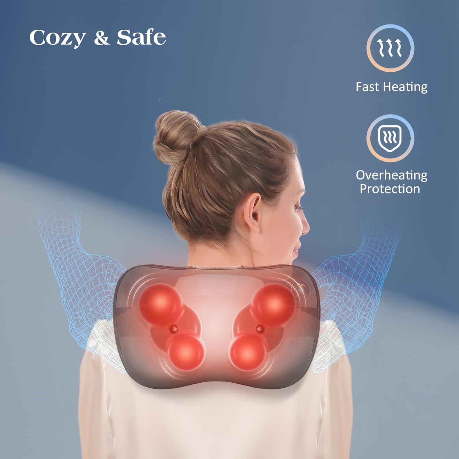 Shiatsu-Massagegerät, Nackenmassagekissen mit Wärmefunktion und 3D-rotierendem Stoffkneten, elektrisches Rückenmassagegerät für Nacken, Schulter, Bein, Wade, Taille, Entspannung zu Hause, im Büro – Bild 7