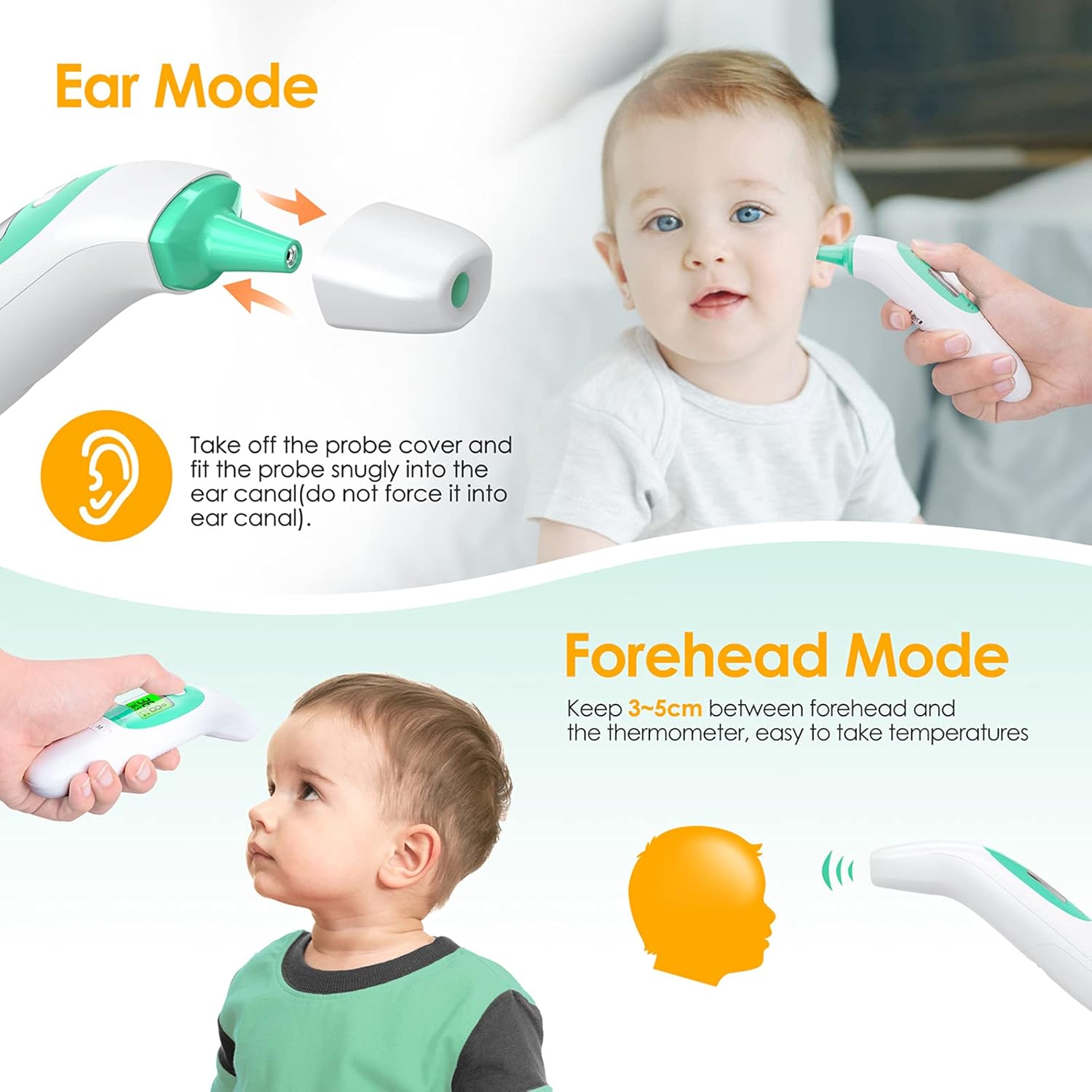 Thermometer, berührungsloses Stirn- und Ohrthermometer, digitales medizinisches Thermometer für Erwachsene, Kinder und Babys, mit Hochtemperaturalarm – Bild 4