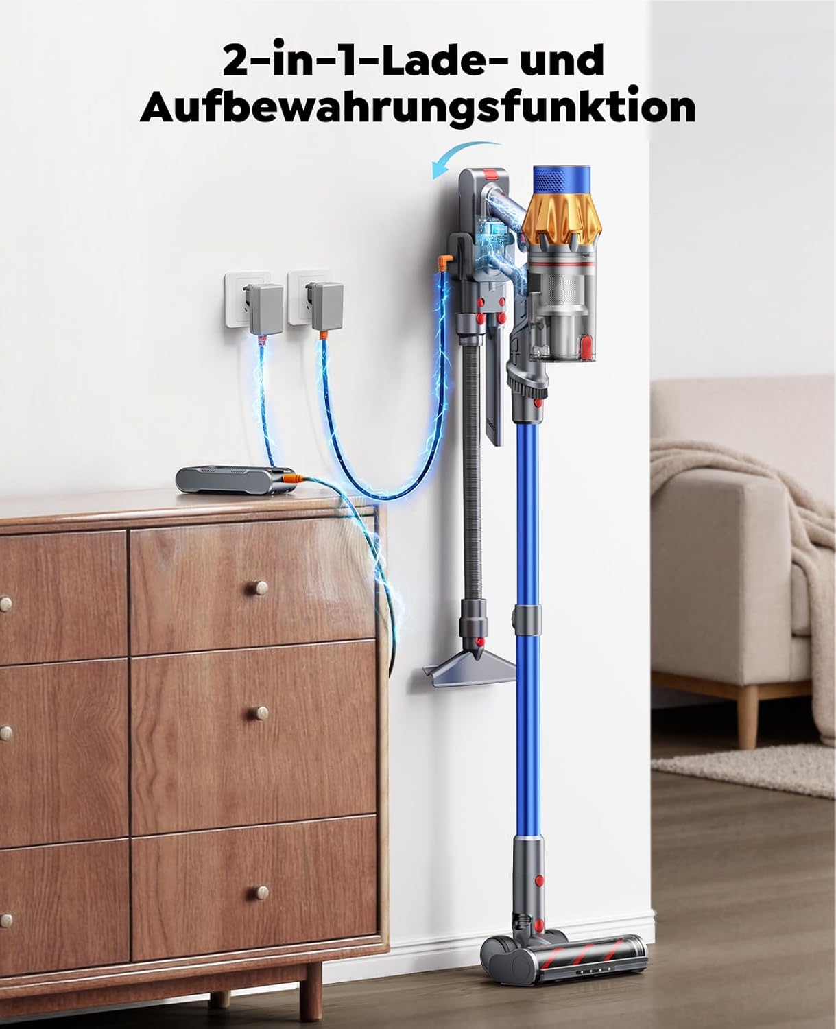 Fieety Akku-Staubsauger mit 2 Akkus, 130 Min/50 Kpa/600 W Staubsauger kabellos mit Aromatherapie, Automatikmodus, Wandladestation, 1,5 m Schlauch für Hartböden, Teppiche, Tierhaare, Auto – Bild 8