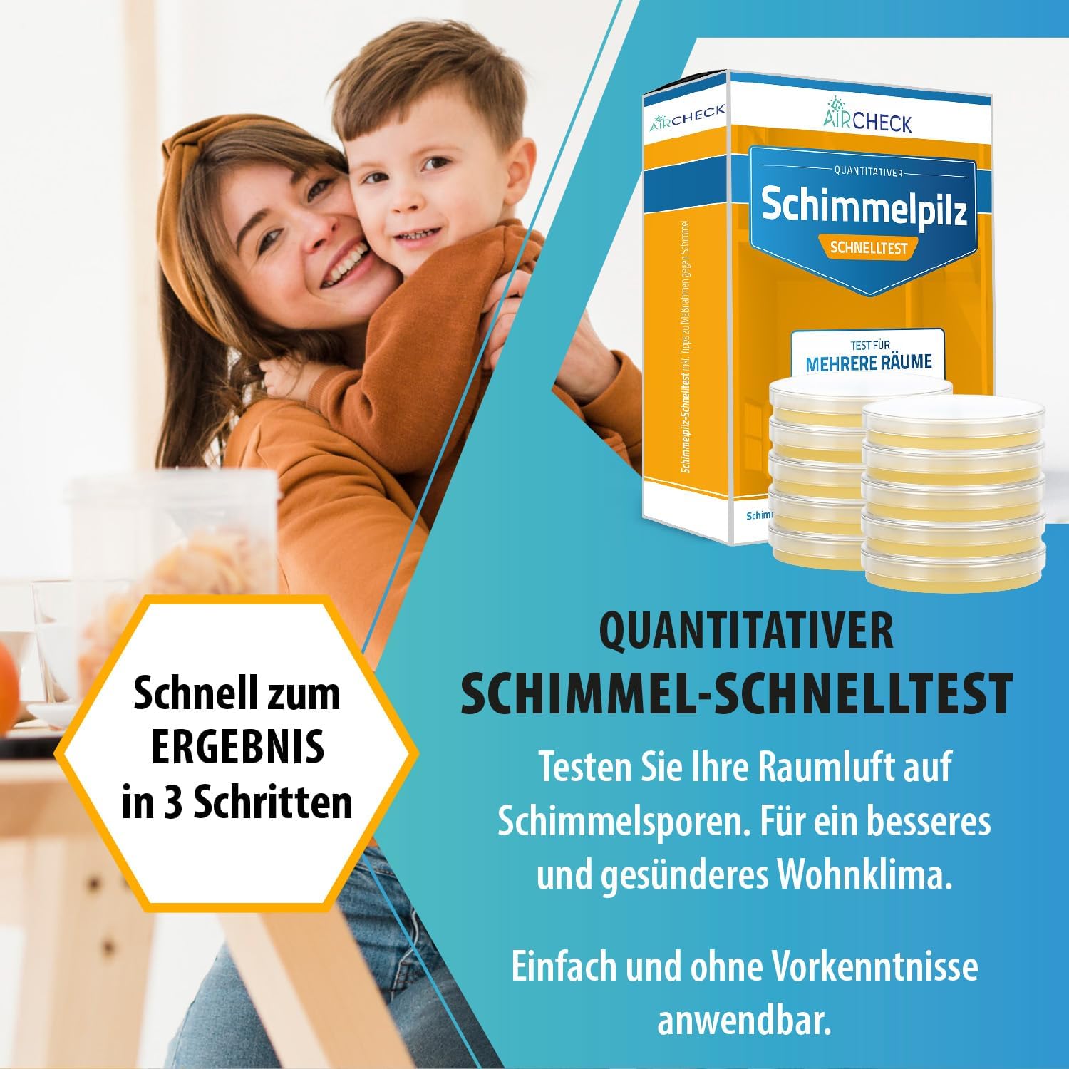 Schimmel-Schnelltest, 10 Nährmedien für mehrere Räume, Schimmeltest für zu Hause, hergestellt in Deutschland, inklusive Anleitung und Auswerteprotokoll – Bild 5