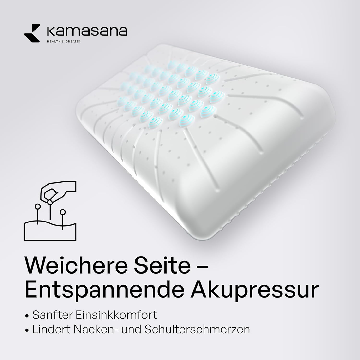 Seitenschläferkissen 40 x 80 cm, Höhe 16 cm – Orthopädisches Nackenstützkissen – Memory-Schaum-Kissen – ergonomisches Kissen mit weicher und fester Seite – Bild 3