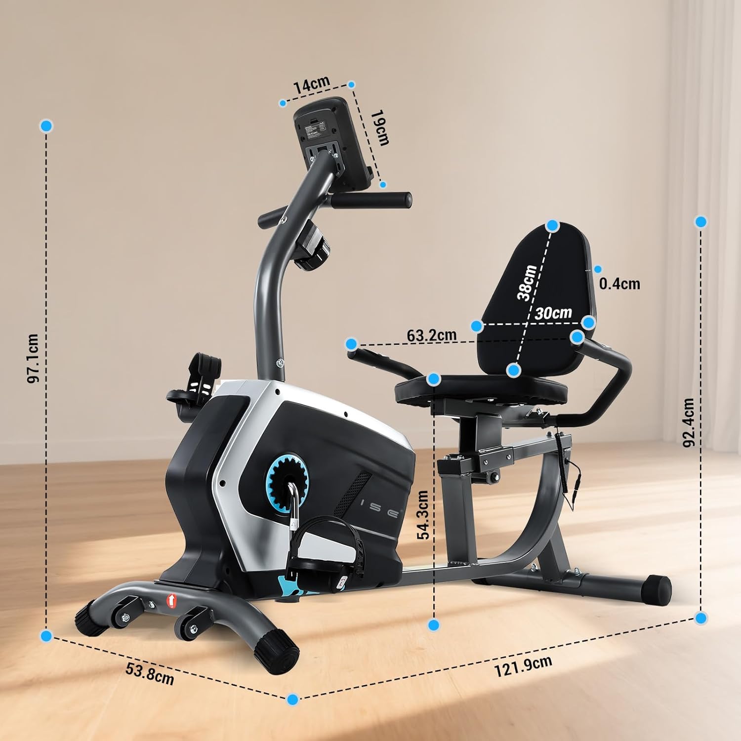 ISE Ergometer Heimtrainer mit Magnetbremssystem, Transporträdern, Pulssensoren und LCD-Display, 8 einstellbare Widerstandsstufen – Bild 9