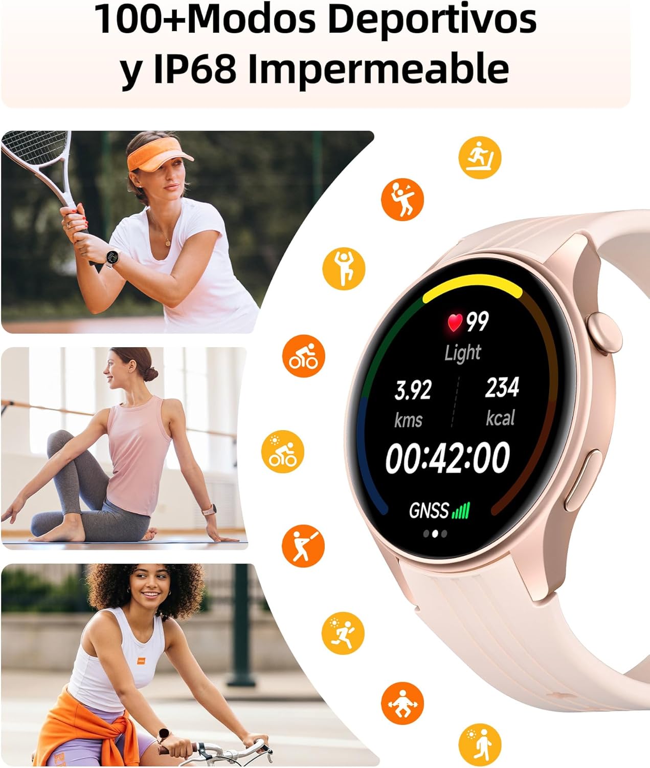 Parsonver Smartwatch mit GPS, Fitnessuhr mit Bluetooth-Telefonfunktion, 100+ Sportmodi, Herzfrequenz, Schlaf, Stress, SpO2, IP68 wasserdicht, Smartwatch für Android und iPhone (Roségold, 43 mm) – Bild 4