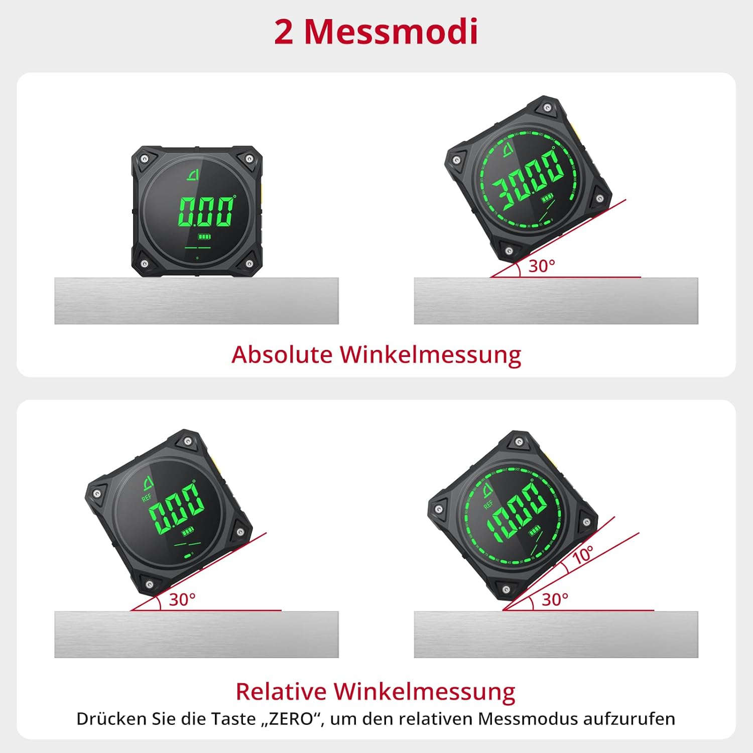 XUNTOP Digitaler Winkelmesser-Neigungsmesser mit LED-Anzeige, vierseitig magnetisch, Typ C, für Holzbearbeitung, Werkstätten, Außenbereich – Bild 2