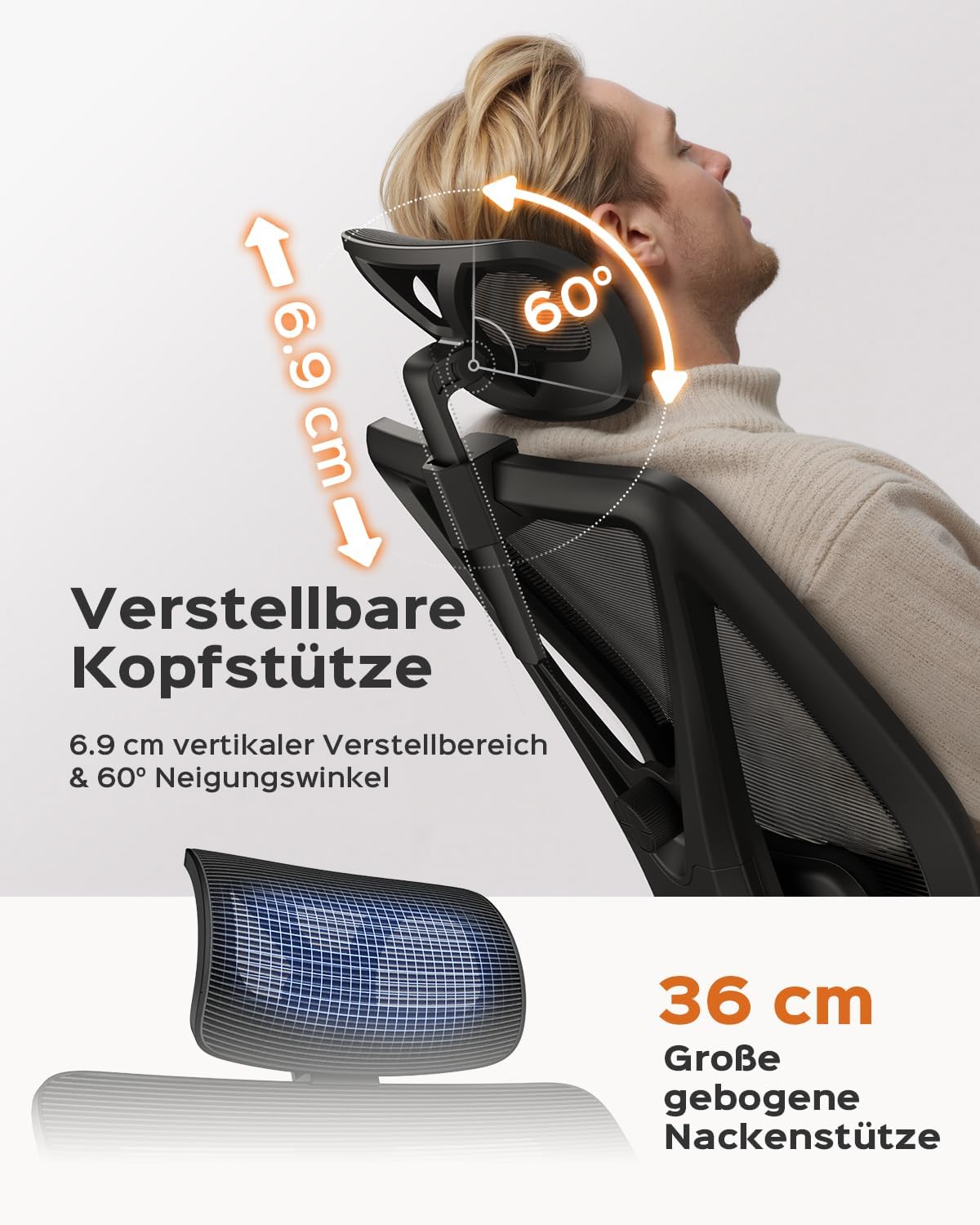 Dowinx Bürostuhl 270 kg, ergonomischer Schreibtischstuhl mit dicker Sitzpolsterung, verstellbare Lordosenstütze, höhenverstellbare Rückenlehne, 3D-Armlehnen, Metallfuß, Schwarz – Bild 5